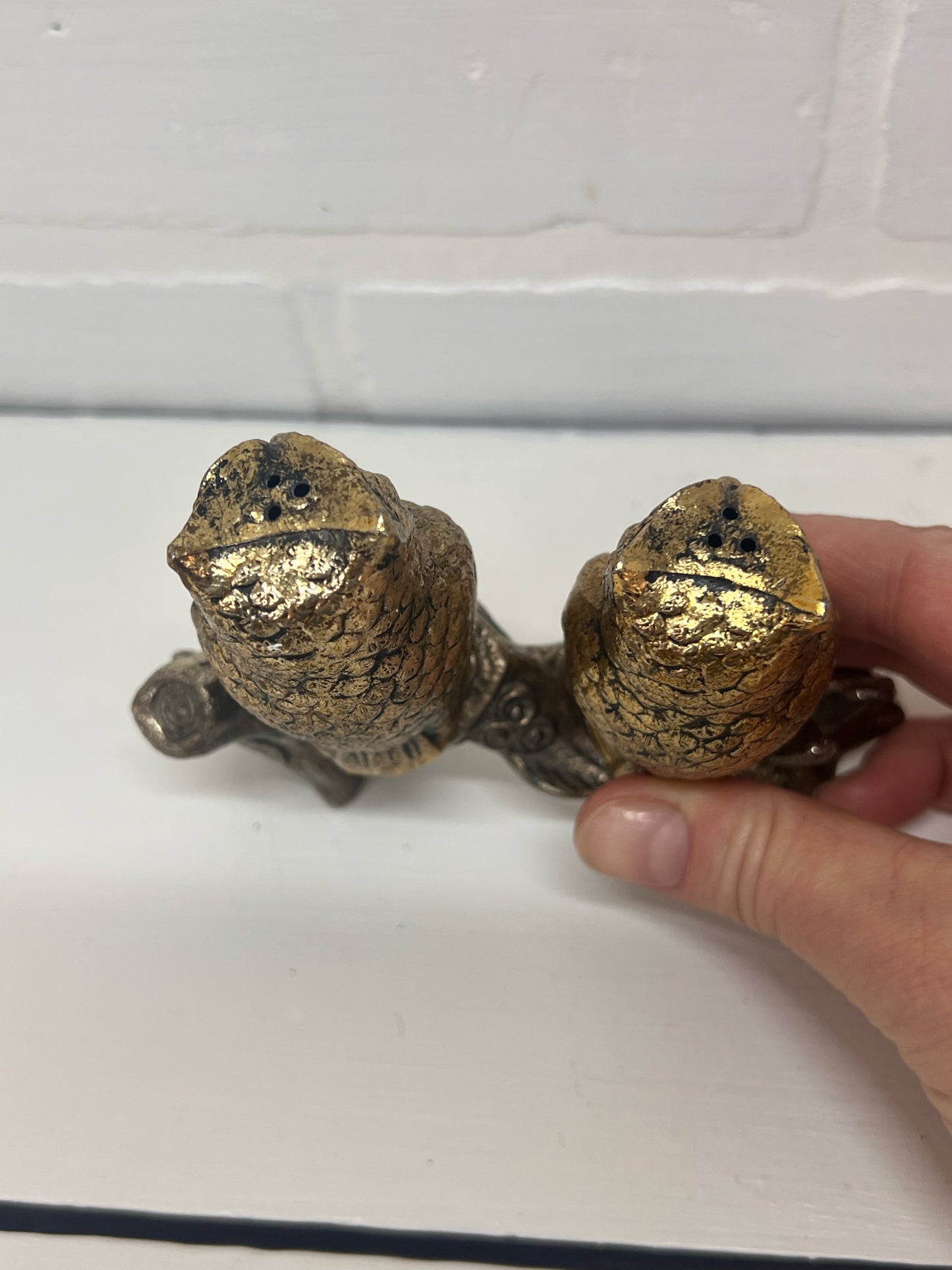 Vintage Metal Owls on Branch Salt & Pepper Set