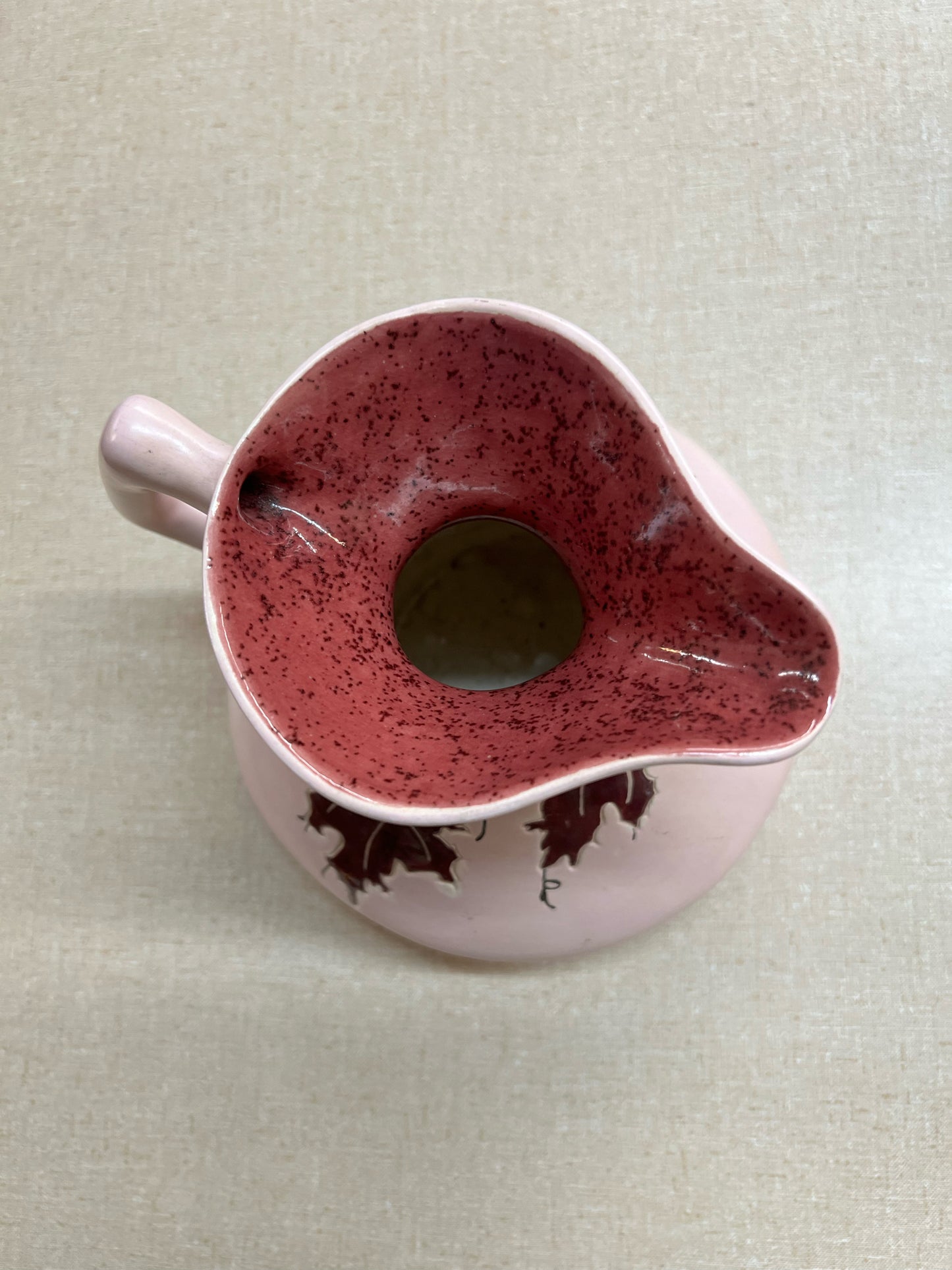 Vintage pink MCM style pitcher w/ leaf design