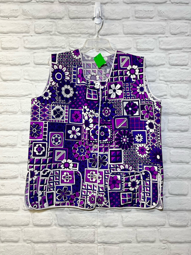 Handmade vintage vest in purple flower power print