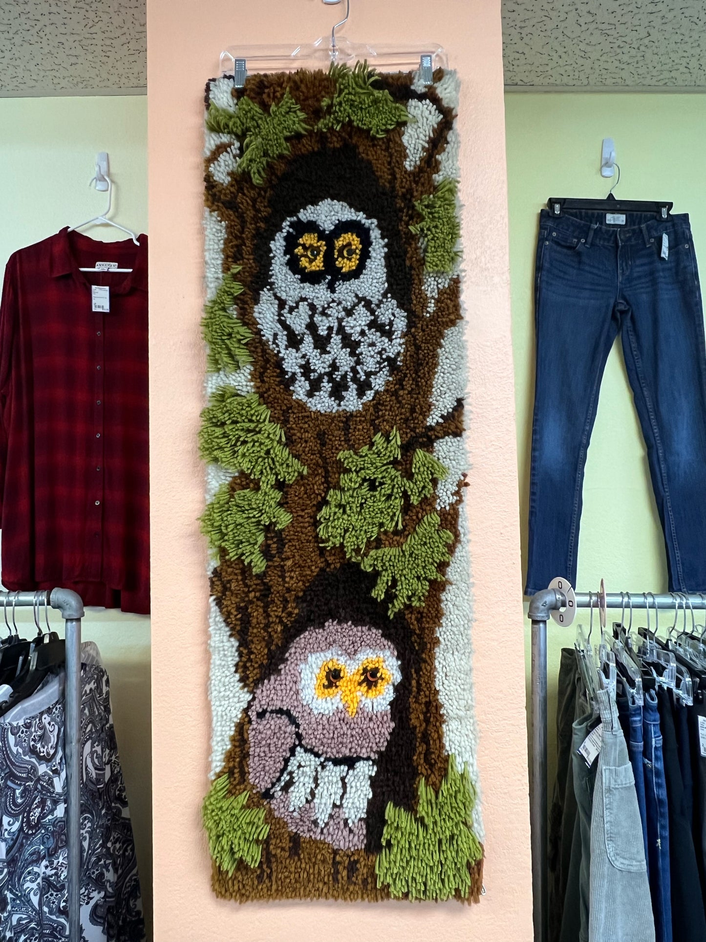 Vintage 1970's Owl Latch Hook Wall Hanging