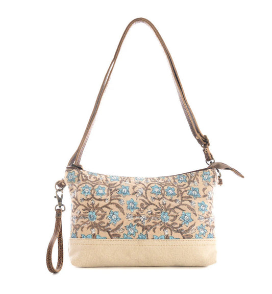 Myra Bag San Ysidro Falls Small & Crossbody Bag – Floral Canvas & Leather Wristlet Purse with Adjustable Strap and Zipper Pocket, 10.5"x6", Women’s Boho Bag