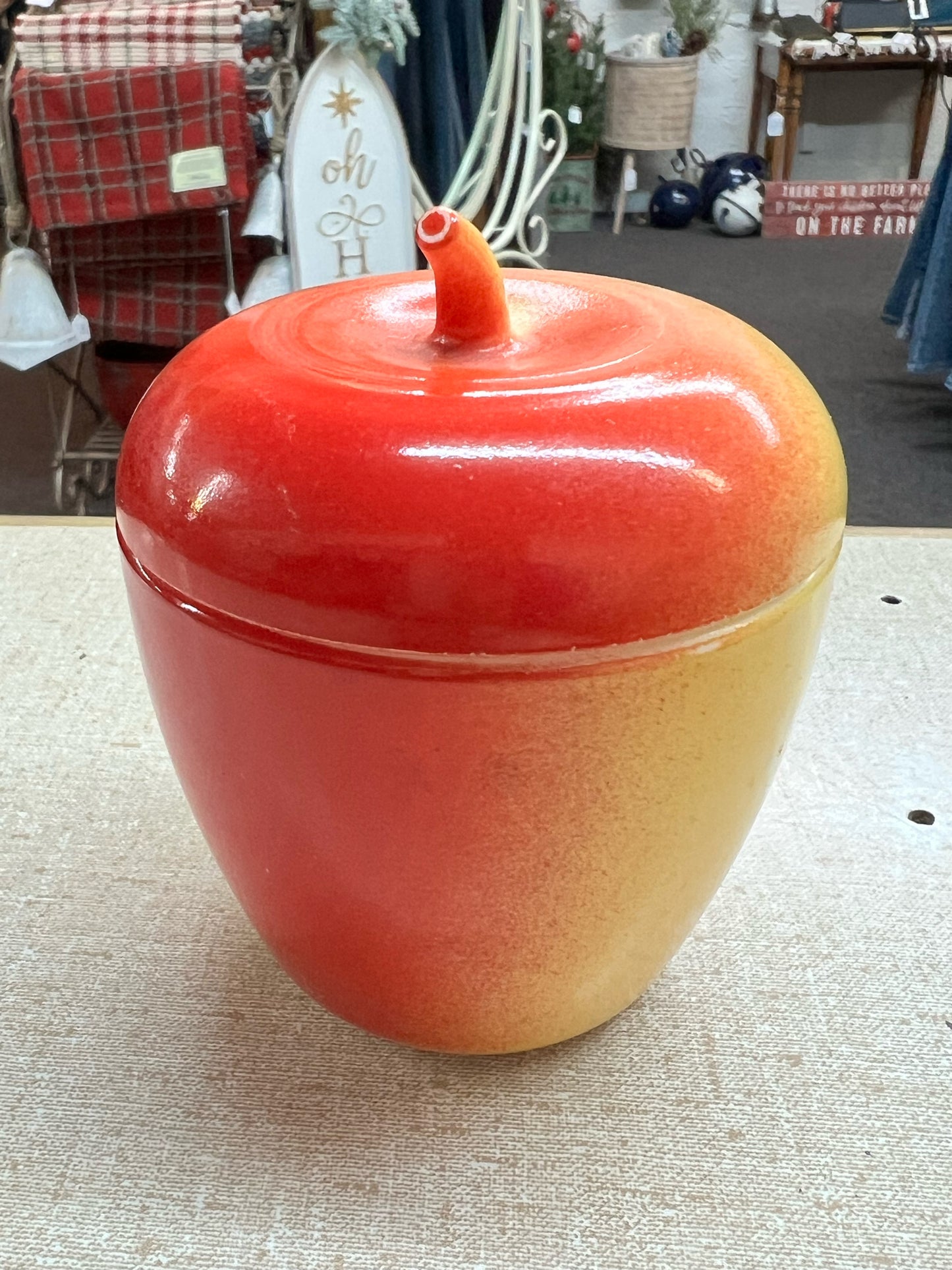 Hazel Atlas apple shaped lidded jam jar