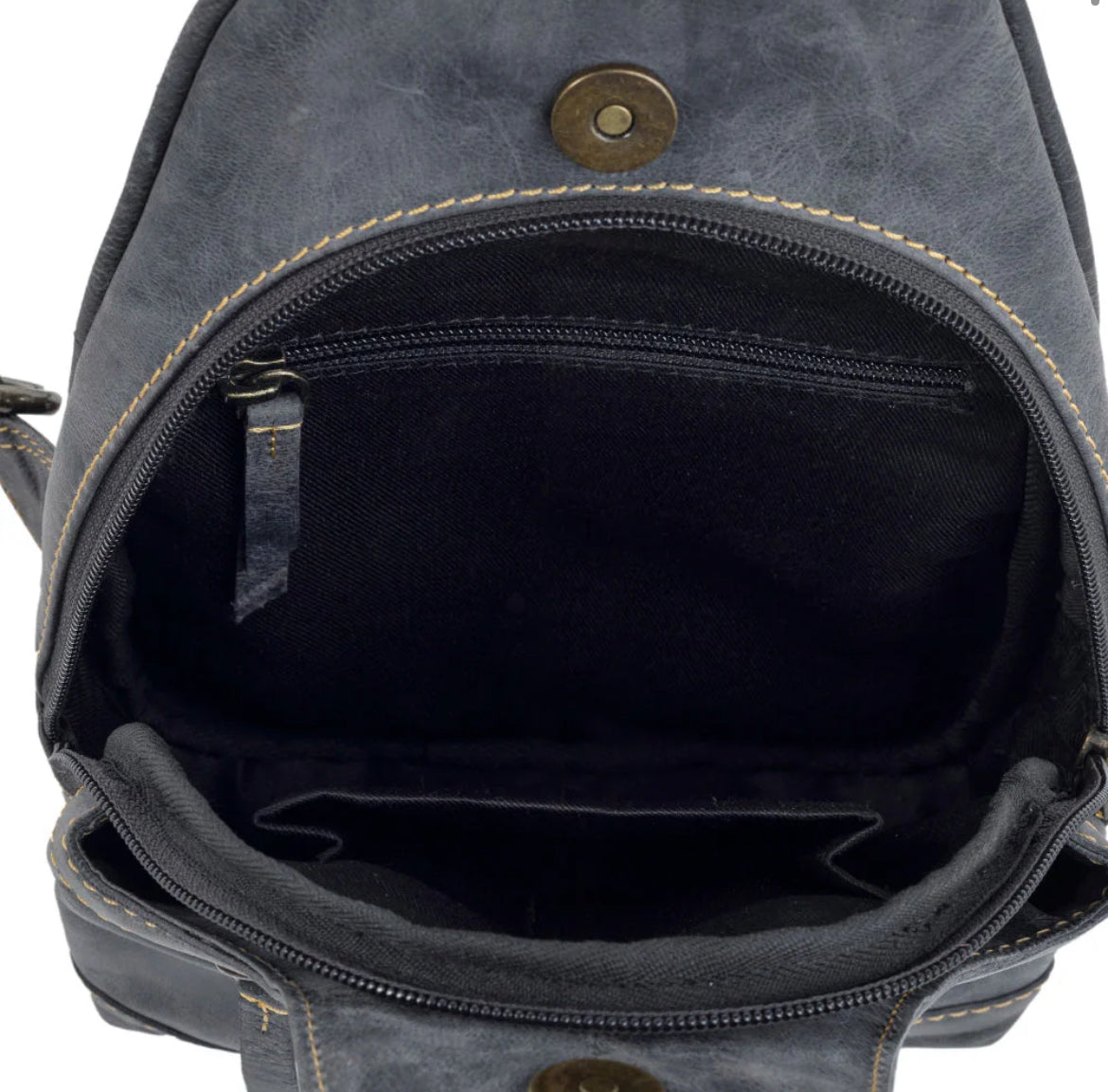 Myra Bag Western Fork Sling Bag in Coal