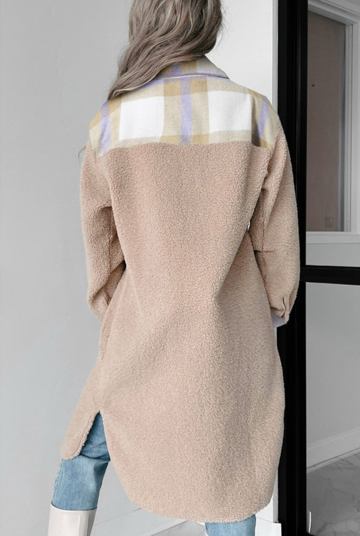 Plaid Patchwork Sherpa Longline Coat