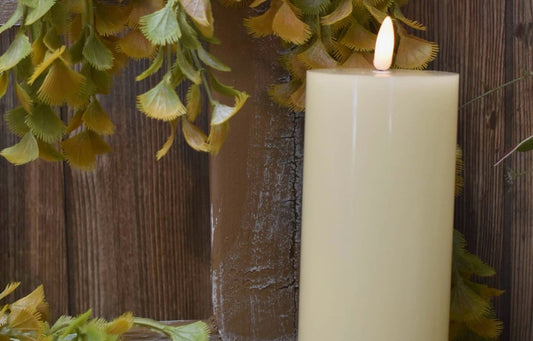 Cream Colored Timer LED Candle 6" Tall Realistic Flame