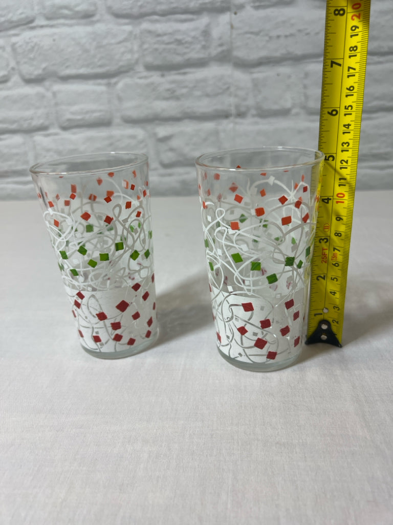 Set of 2 Vintage Multicolor Confetti Glasss