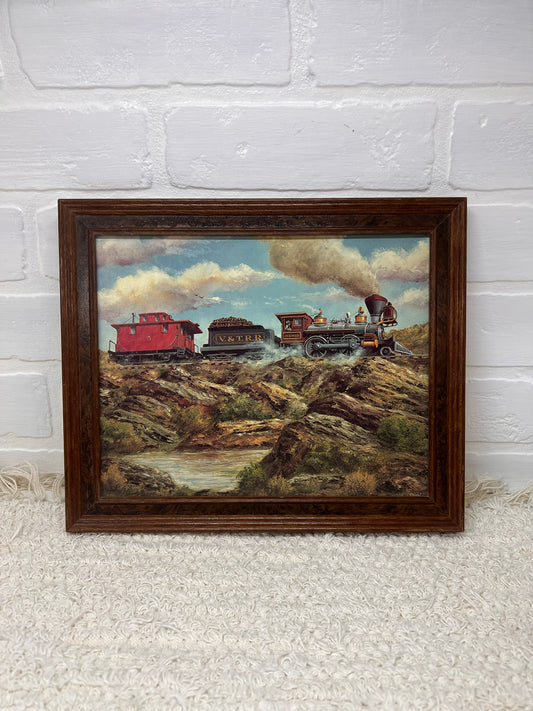 Vintage Framed Jim Rozzi Western Artist Locomotive Print