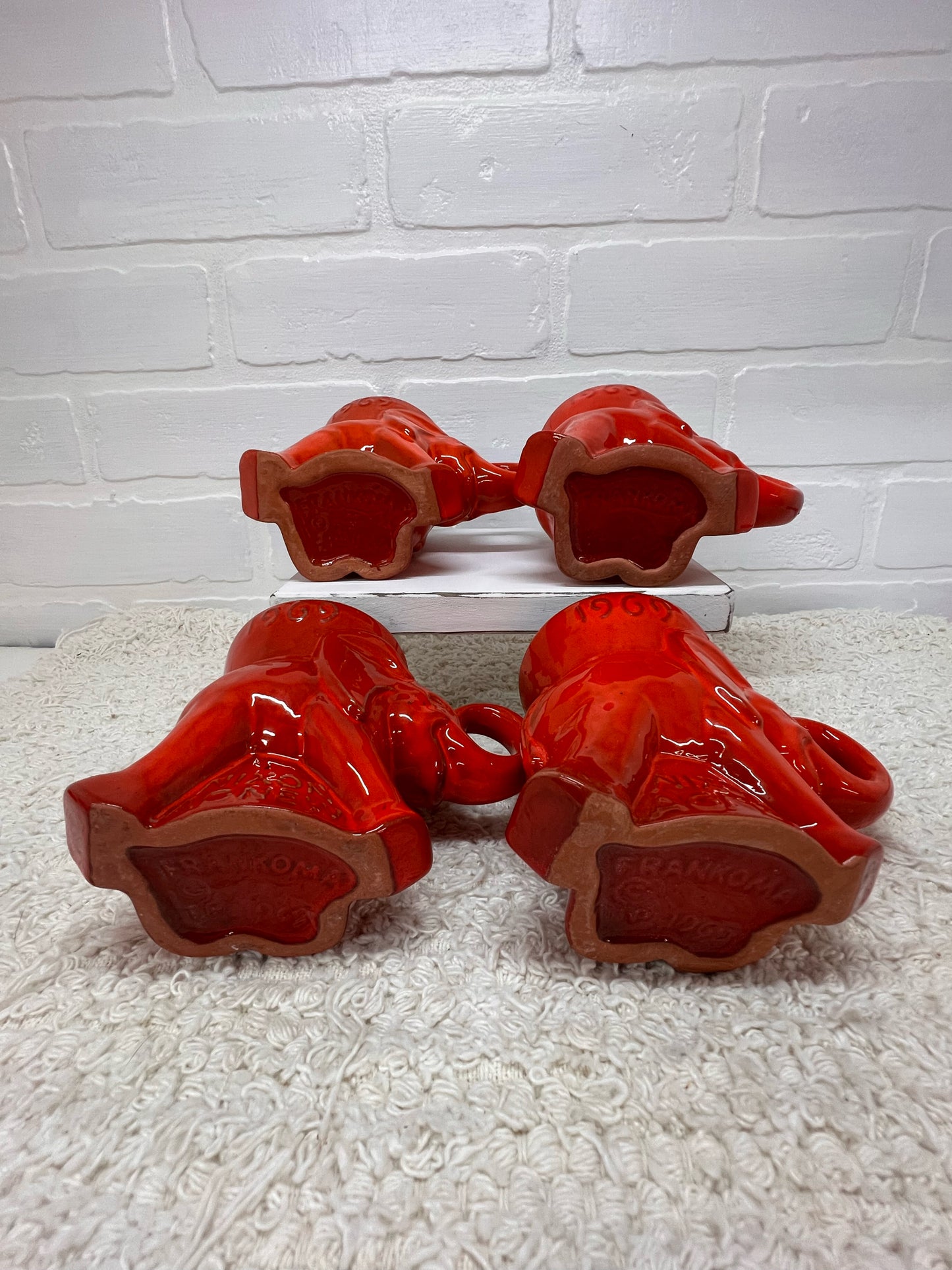 Frankoma Mug Set - 4 Flame Red 1969 GOP Elephant Mugs - New in Box