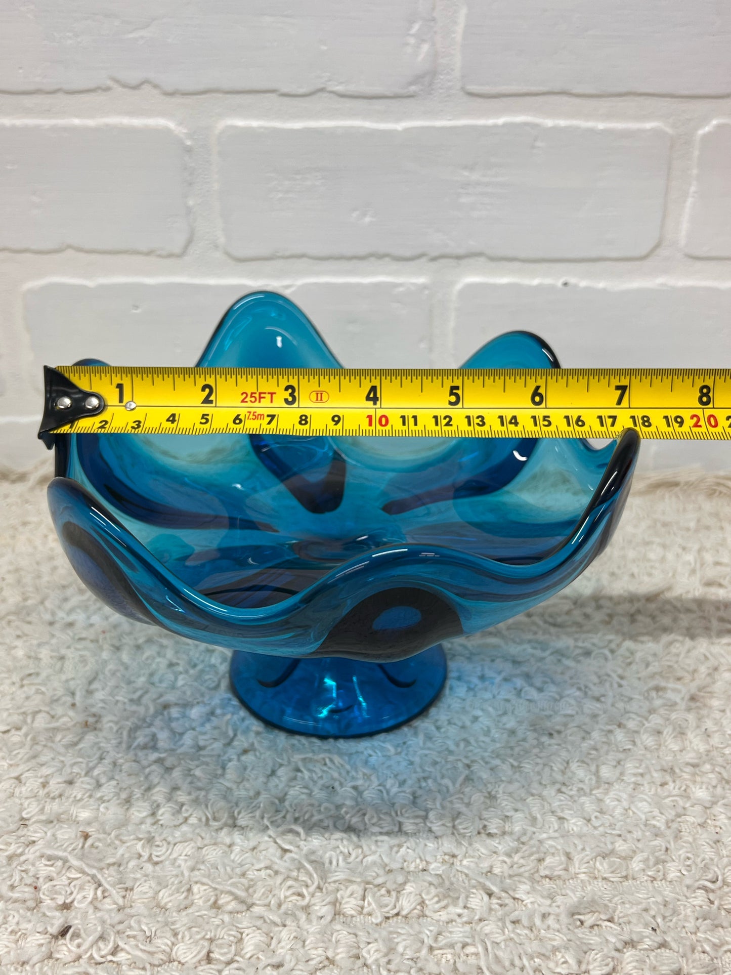 Viking Glass MCM Six Petal Blue Compote Pedastal Bowl