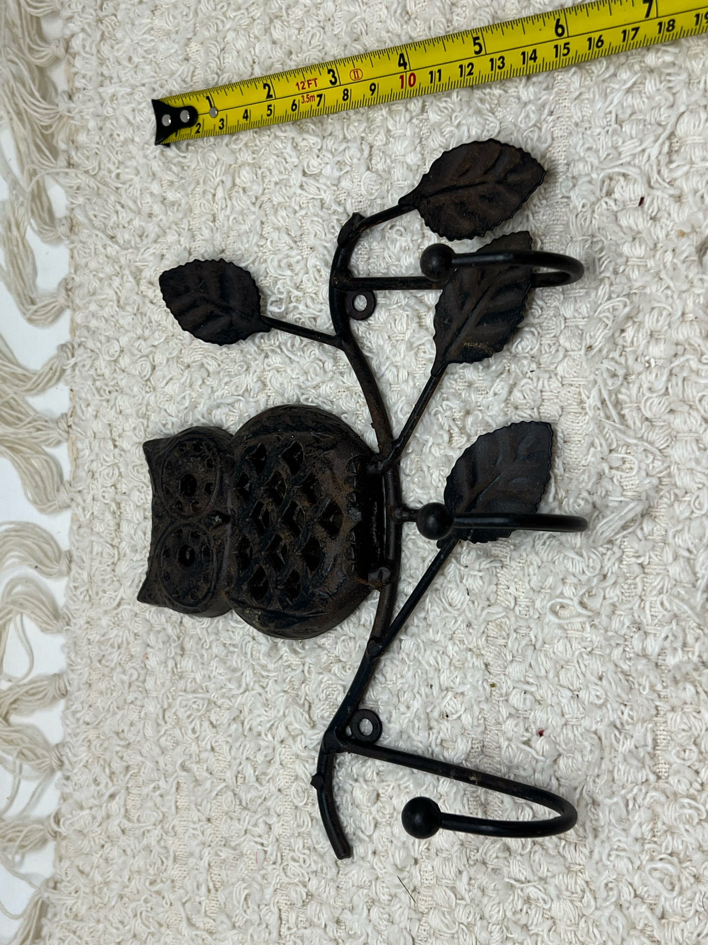 Vintage owl cast metal wall hook