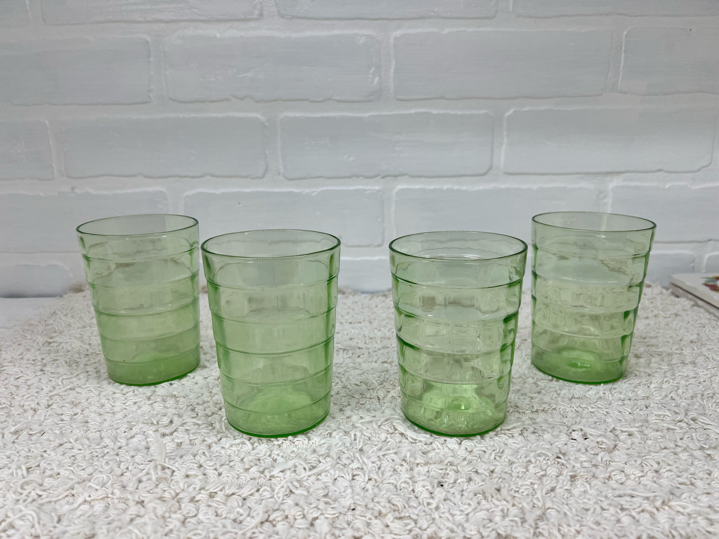 Uranium glass set - four 4" juice glasses - green