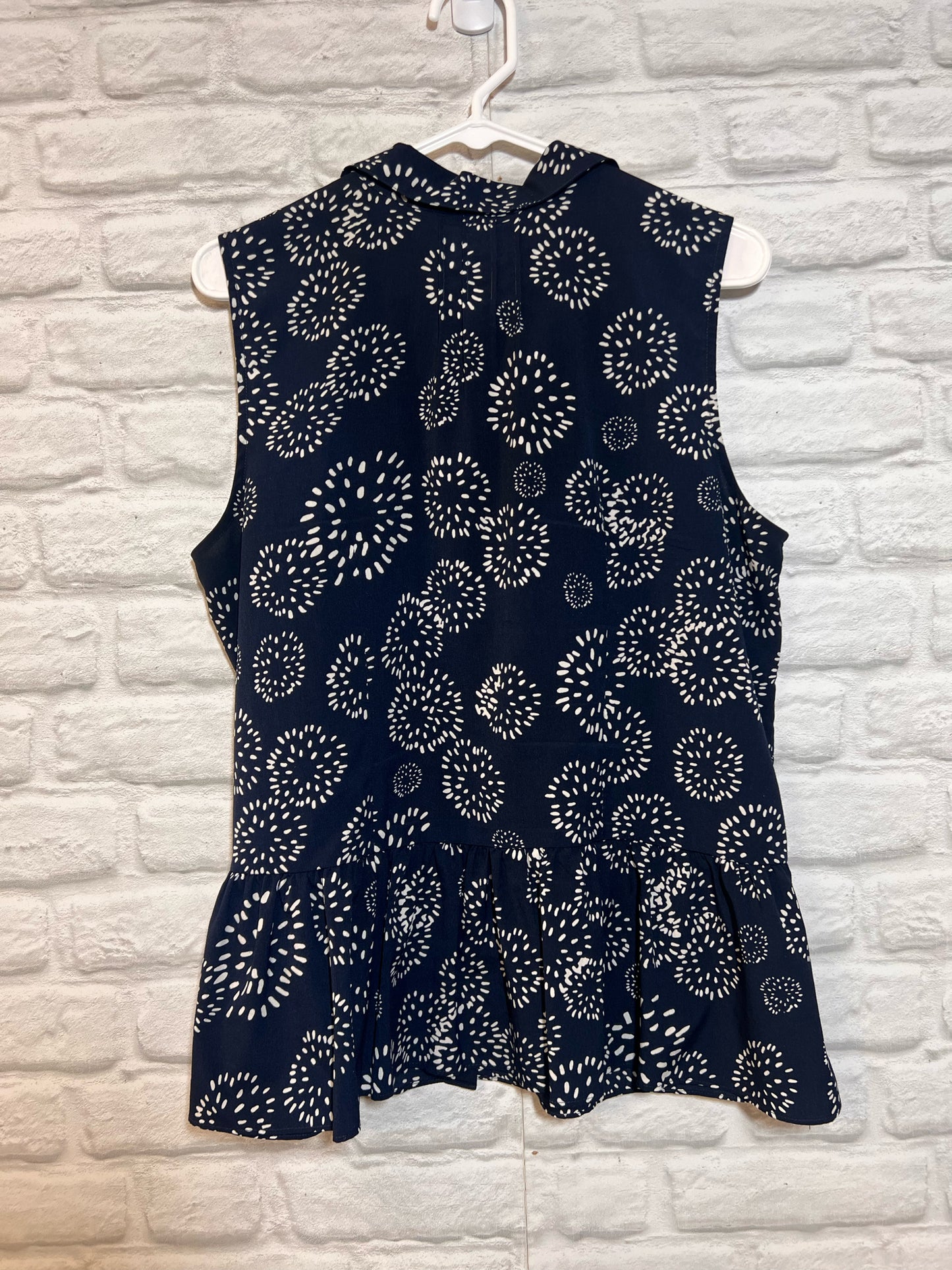 Size L CAbi Navy Blue & White Button Down Summer Top