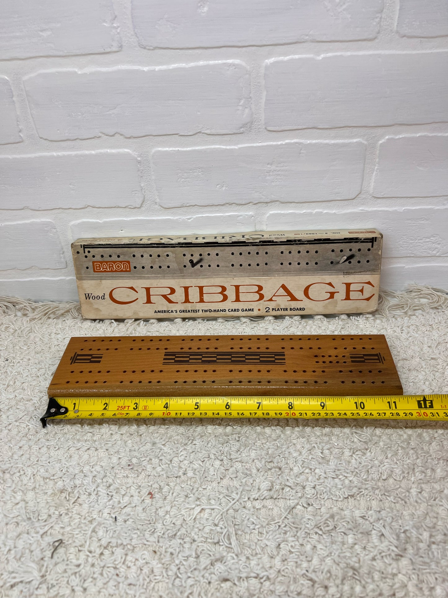 Vintage Baron wood cribbage board in box