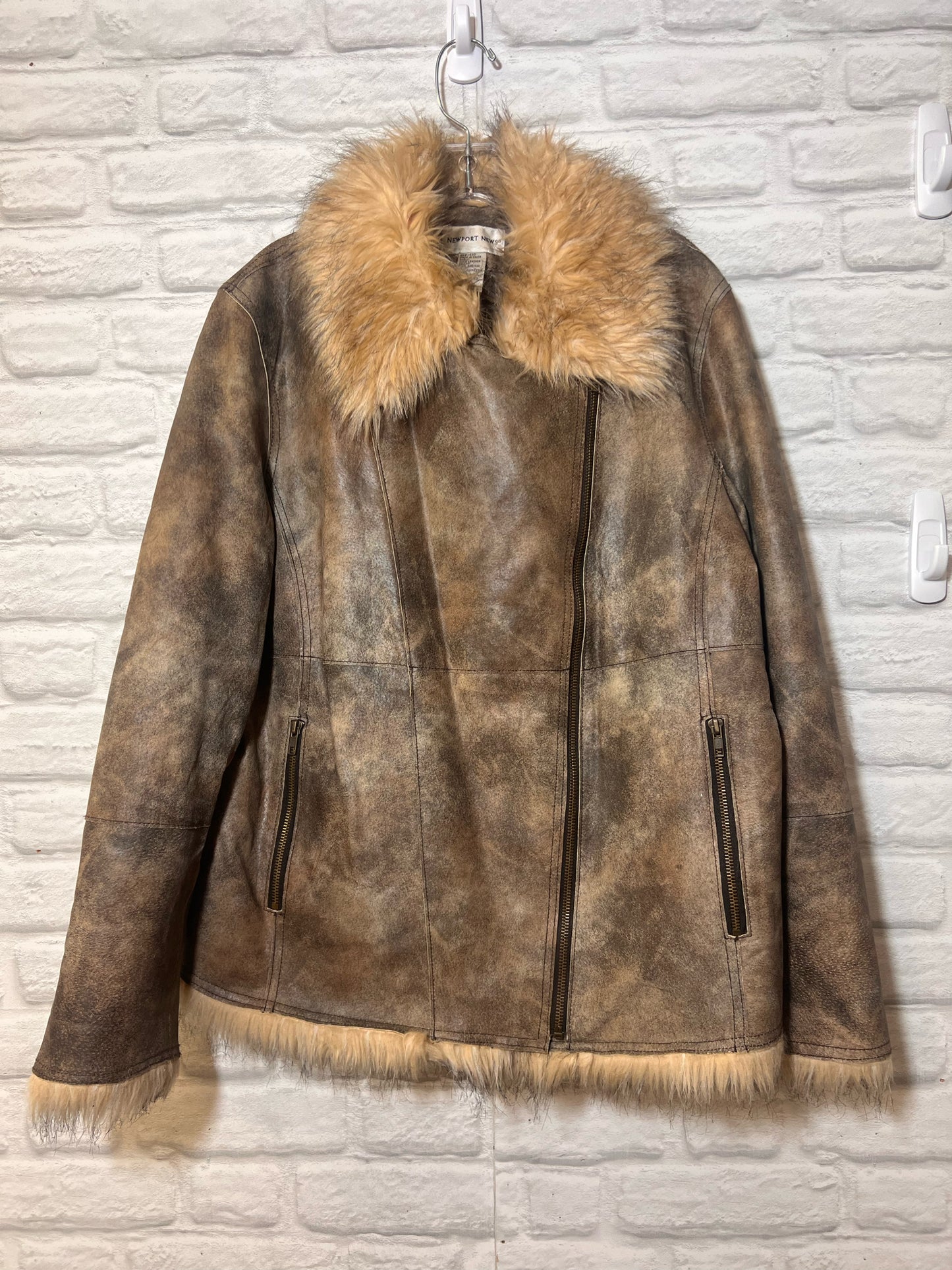 Newport News Vintage Leather Jacket w/ Faux Fur Trim