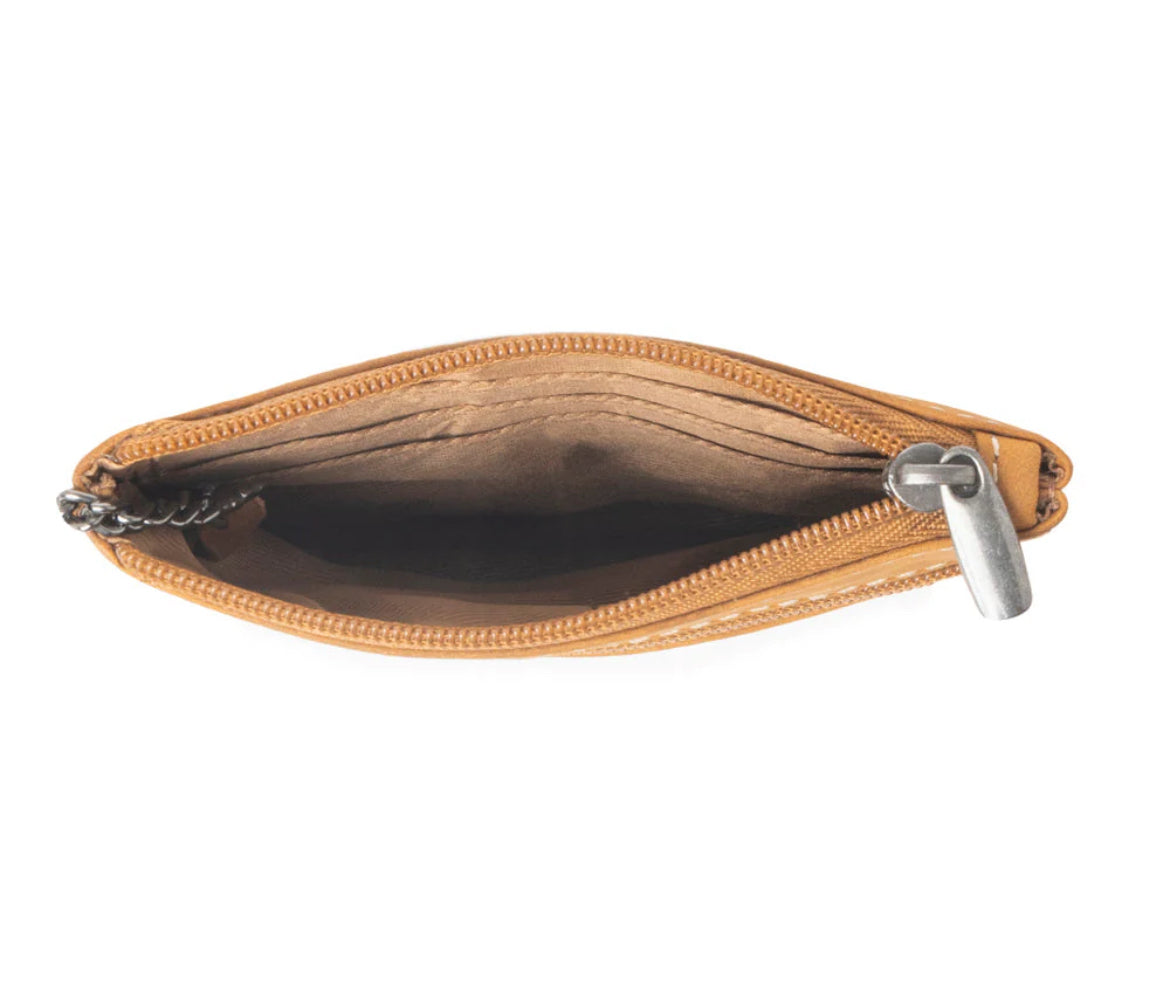 Myra Bag Canyon Breeze Leather Credit Card Holder in Canyon Clay – Women’s Western Genuine Leather Wallet with Zipper Compartments & Woven Wristlet, 4.5"x3.75"