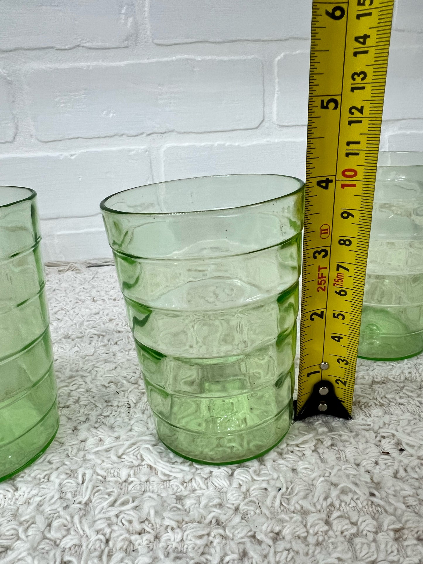 Uranium glass set - four 4" juice glasses - green