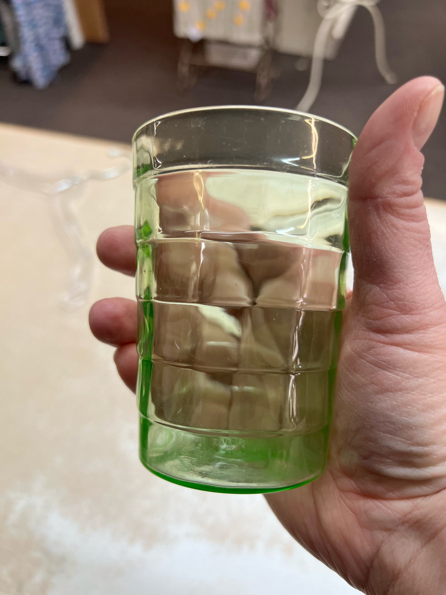 Uranium glass set - four 4" juice glasses - green
