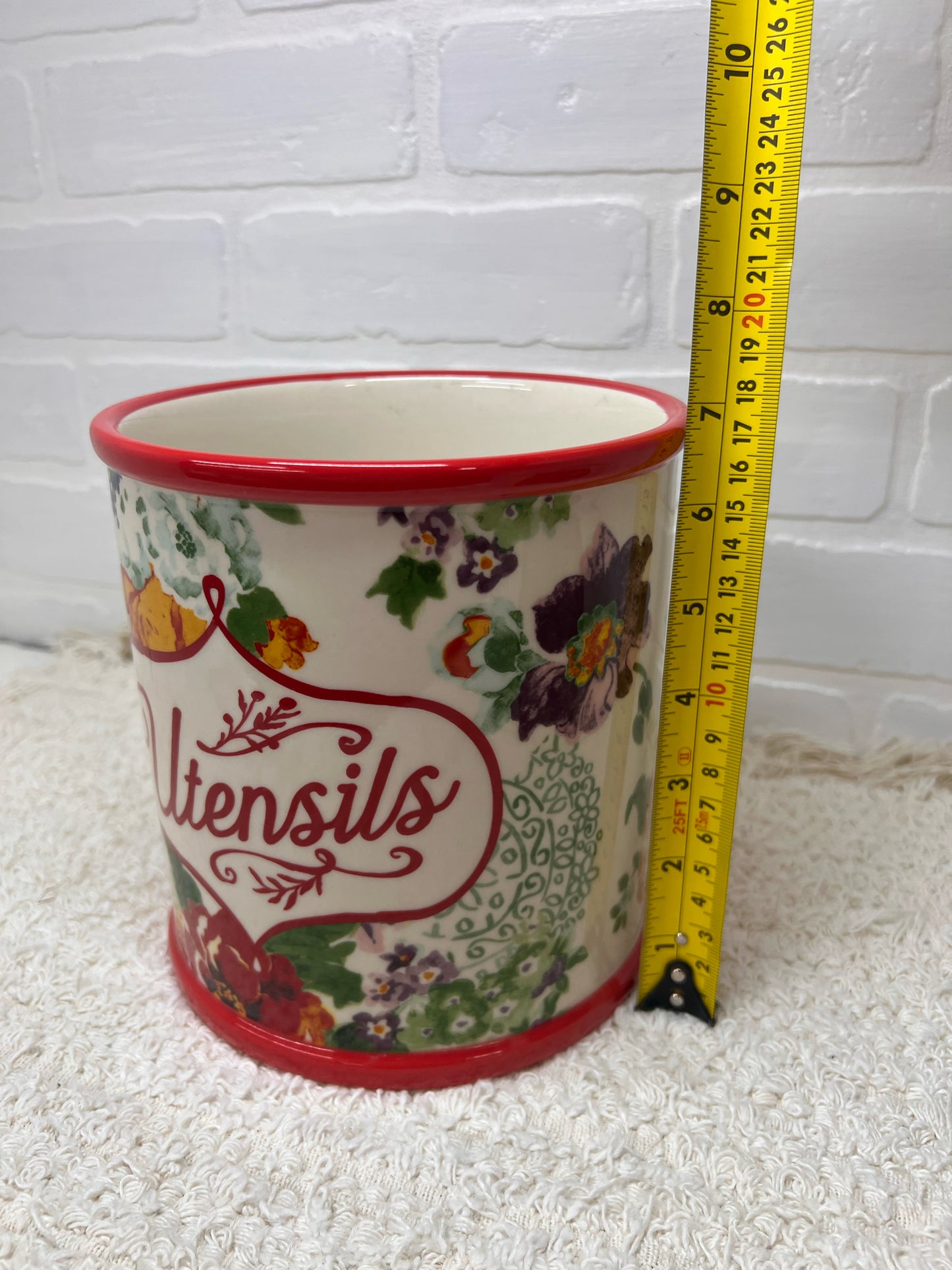 Pioneer Woman Red Floral Utensil Crock