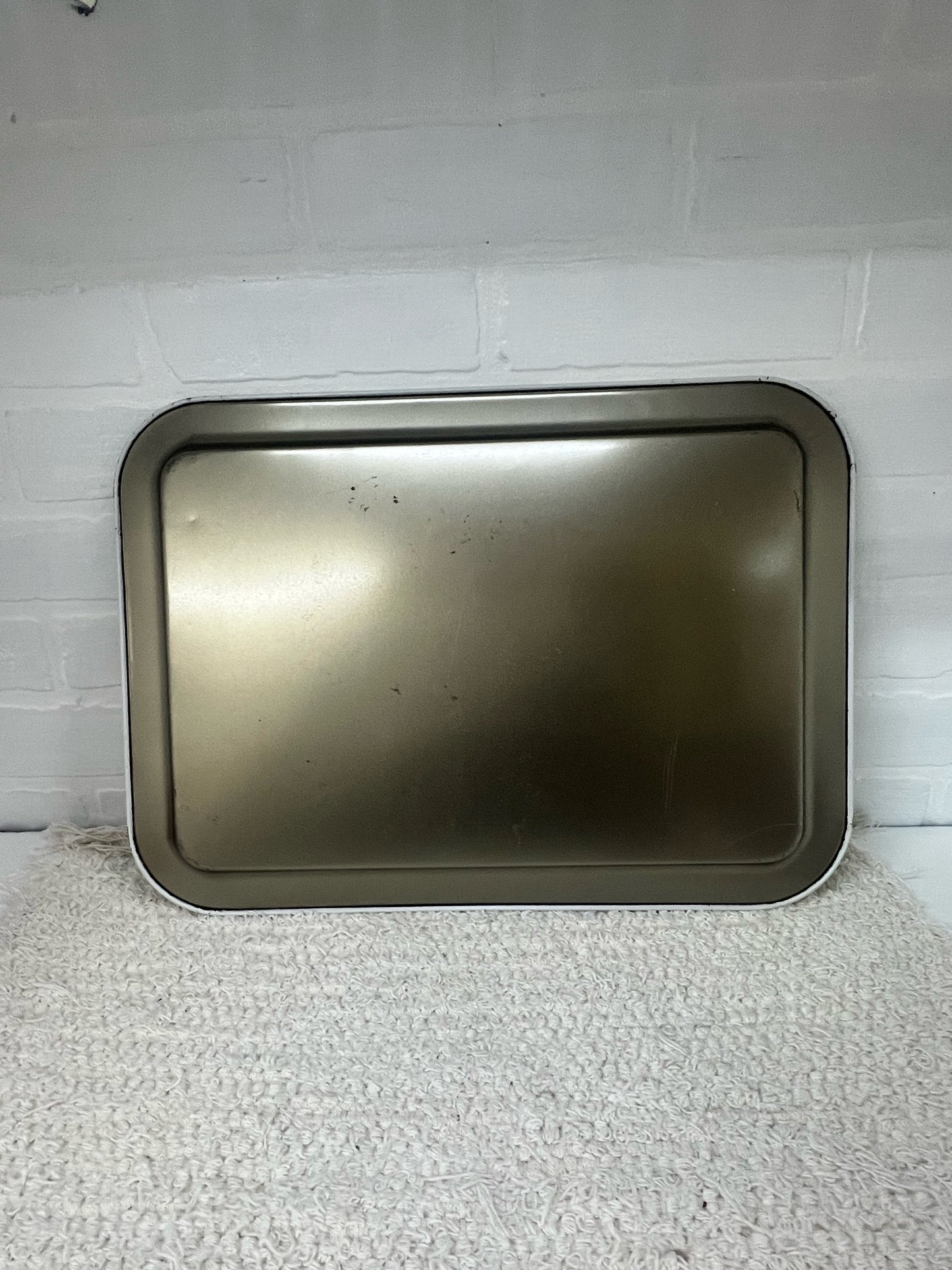 Vintage green & white metal serving tray