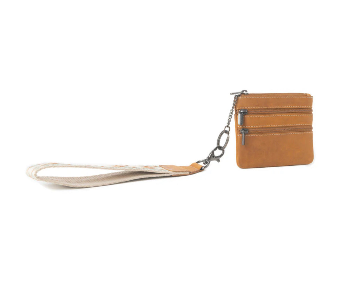 Myra Bag Canyon Breeze Leather Credit Card Holder in Canyon Clay – Women’s Western Genuine Leather Wallet with Zipper Compartments & Woven Wristlet, 4.5"x3.75"