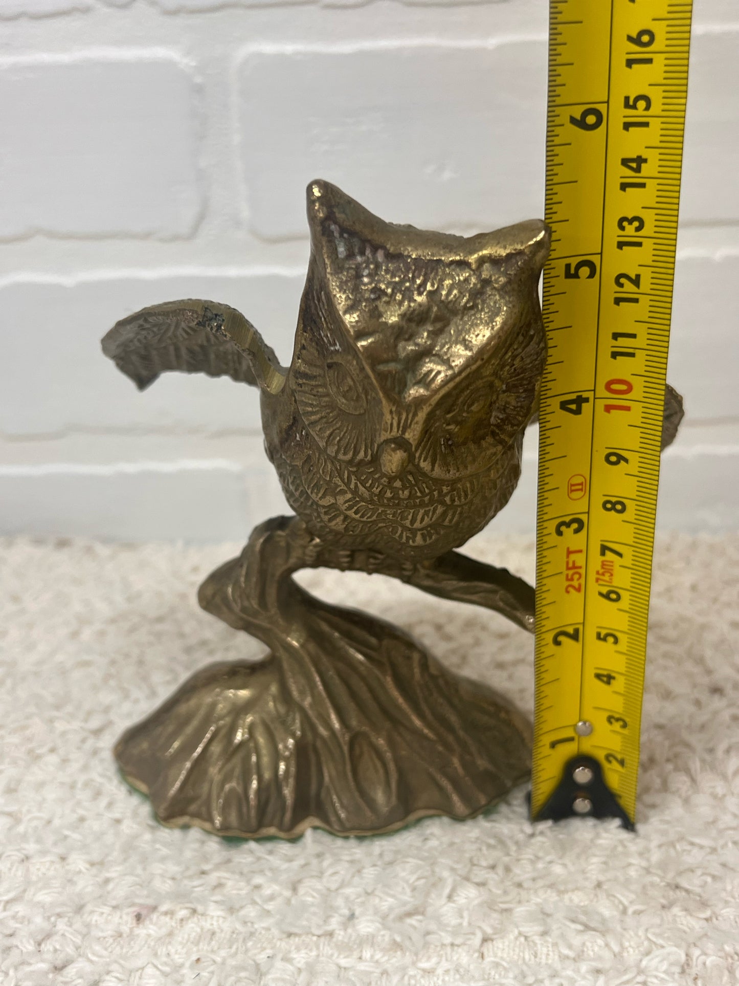 Vintage Brass Owl Perched on Branch MCM