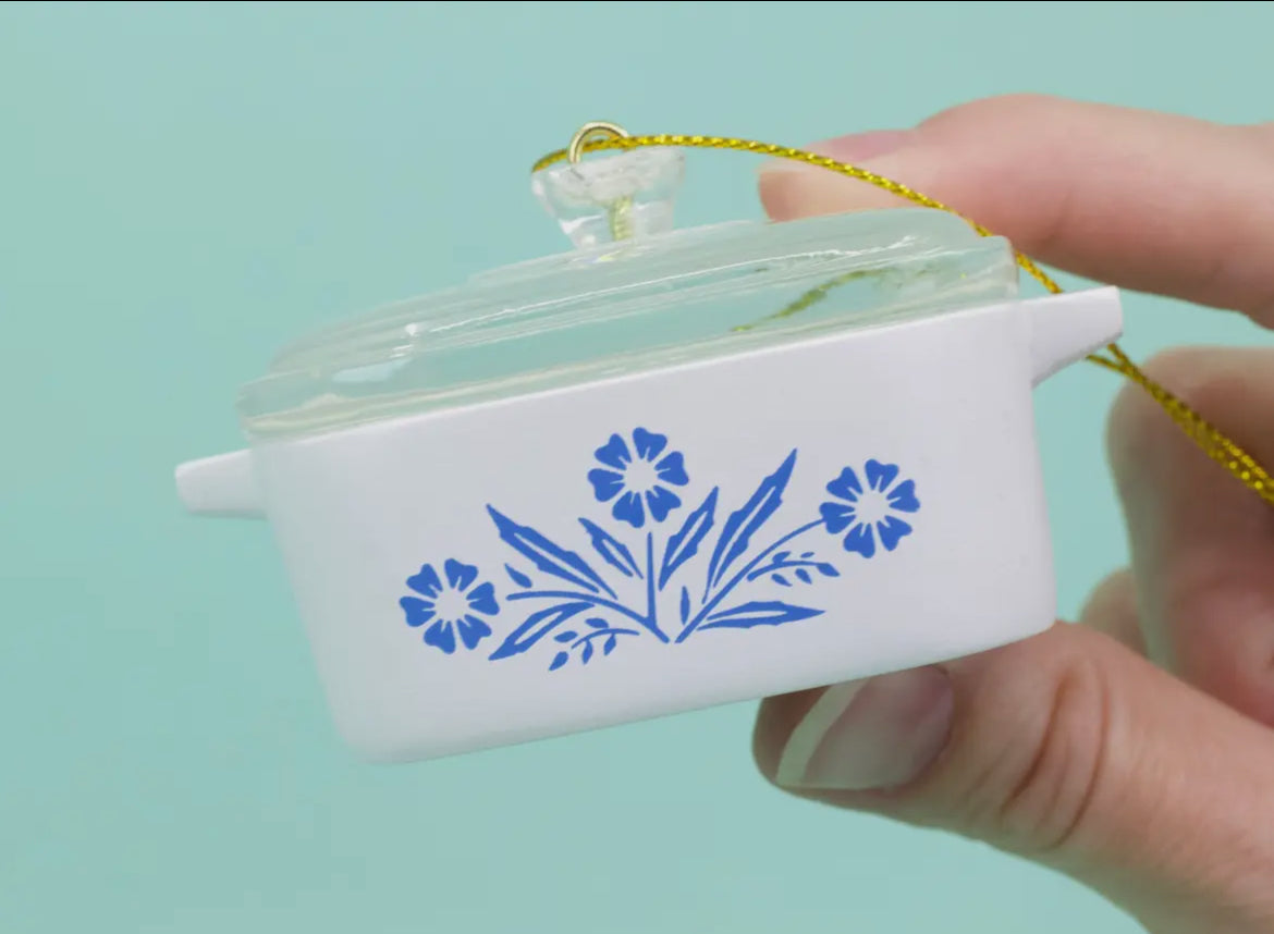 Cornflower Blue Casserole Ornament - Vintage Inspired Kitchen Decor