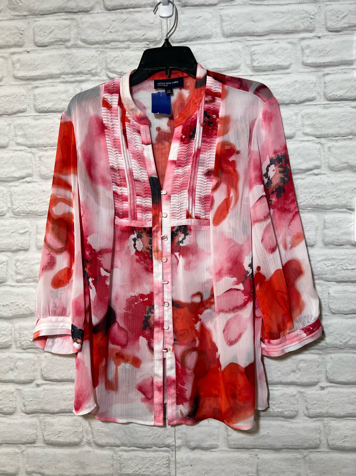 Size L Jones New York pink semi sheer blouse