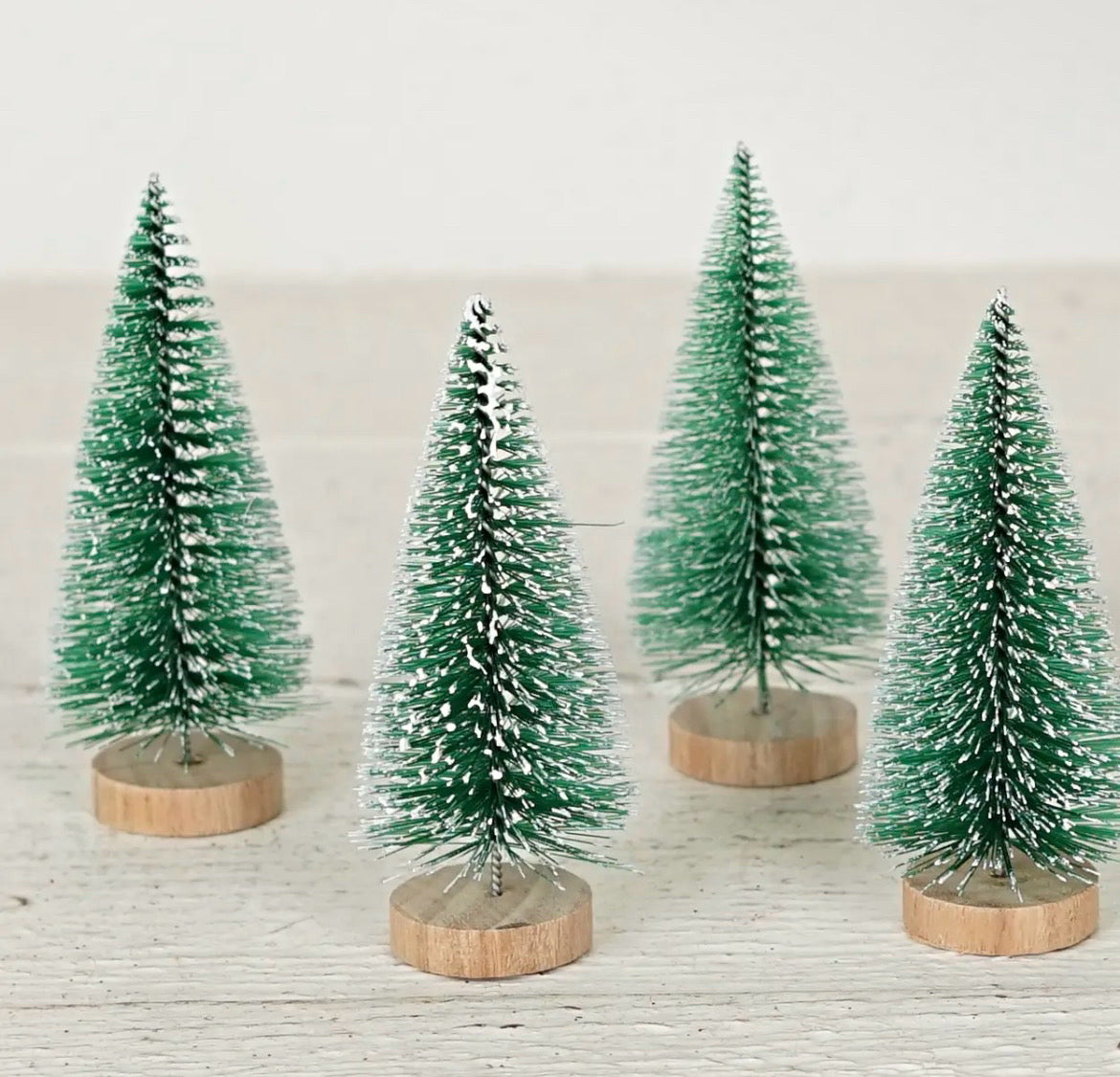 Set of Six Four-Inch Snowy Bottle Brush Trees