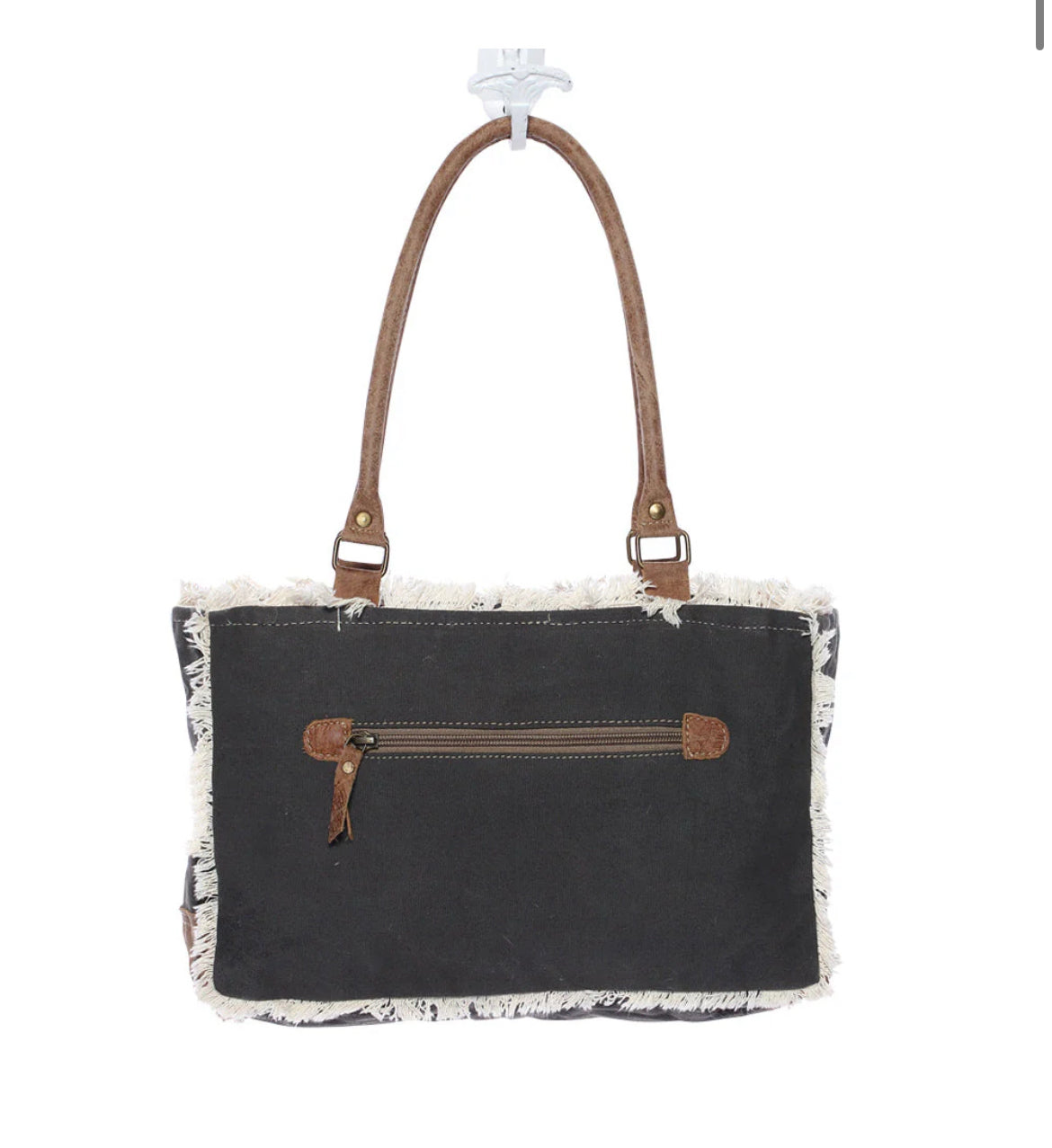 Myra Bag Leaf Print Small Tote Bag – Women’s Canvas & Leather Travel Handbag with Zipper Pocket, 13.5"x9.5", Everyday Work or School Tote