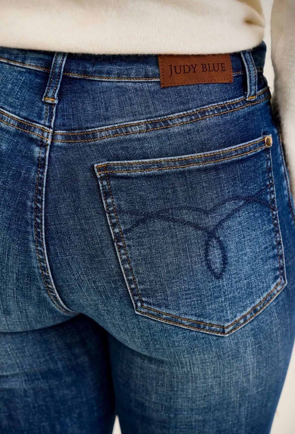Judy Blue Midrise Daisy Bootcut Jeans with Harness Trim - Dark Sunset Ride