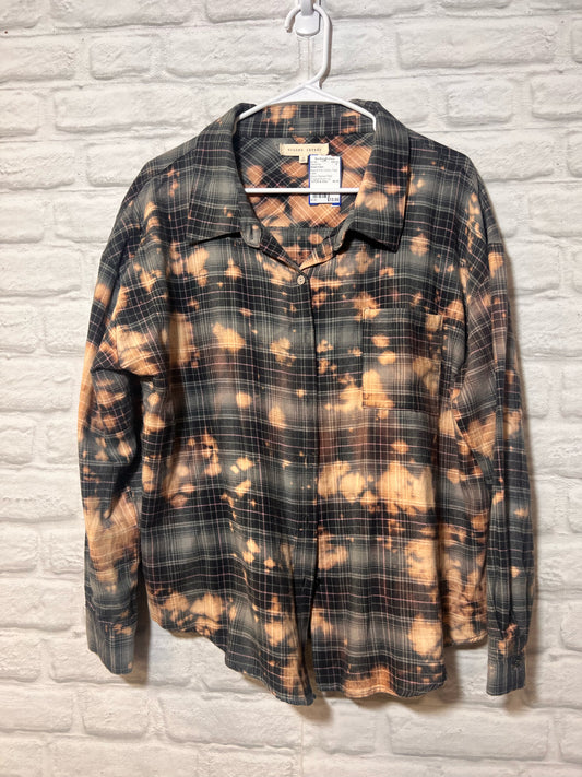 Bleach Washed Plaid Cropped Button Up