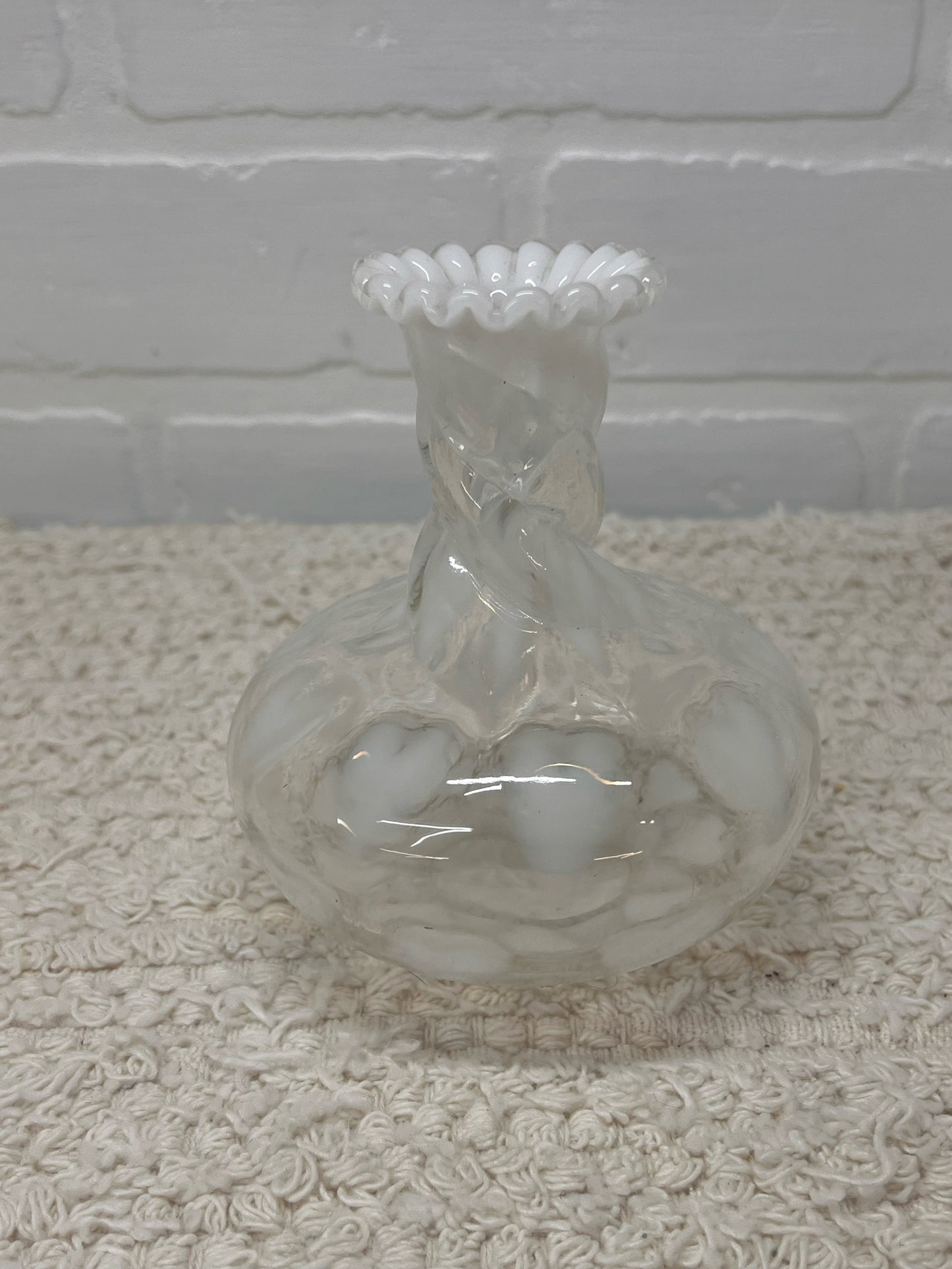 Fenton White Optic Heart Vase