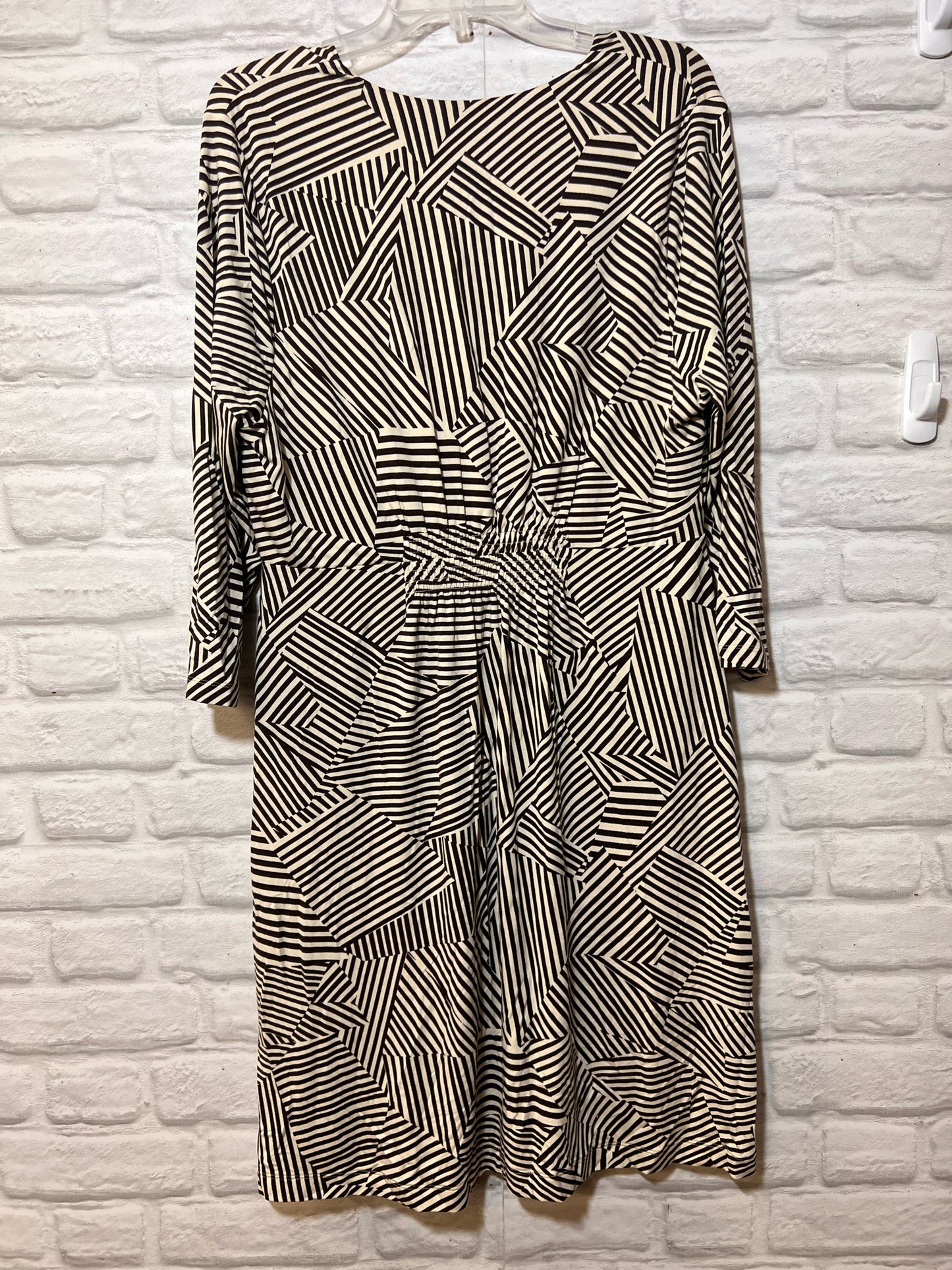 Size L CAbi Geometric Stripe Black & White Dress