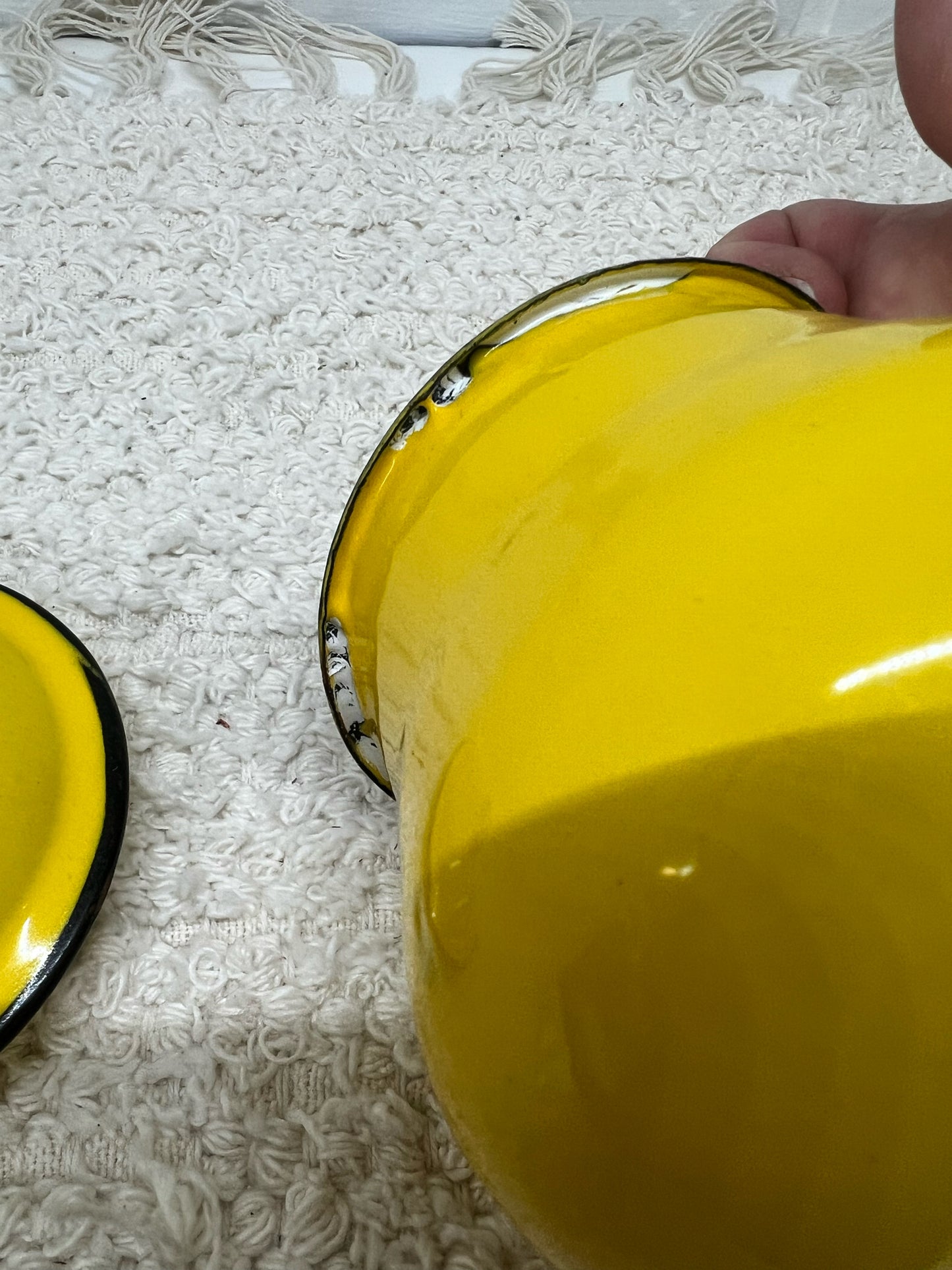 Vintage yellow enamelware lidded pot