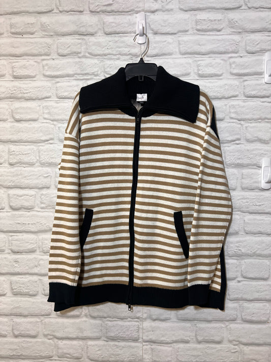 Size L CAbi Cotton Zip Front Collar Sweater