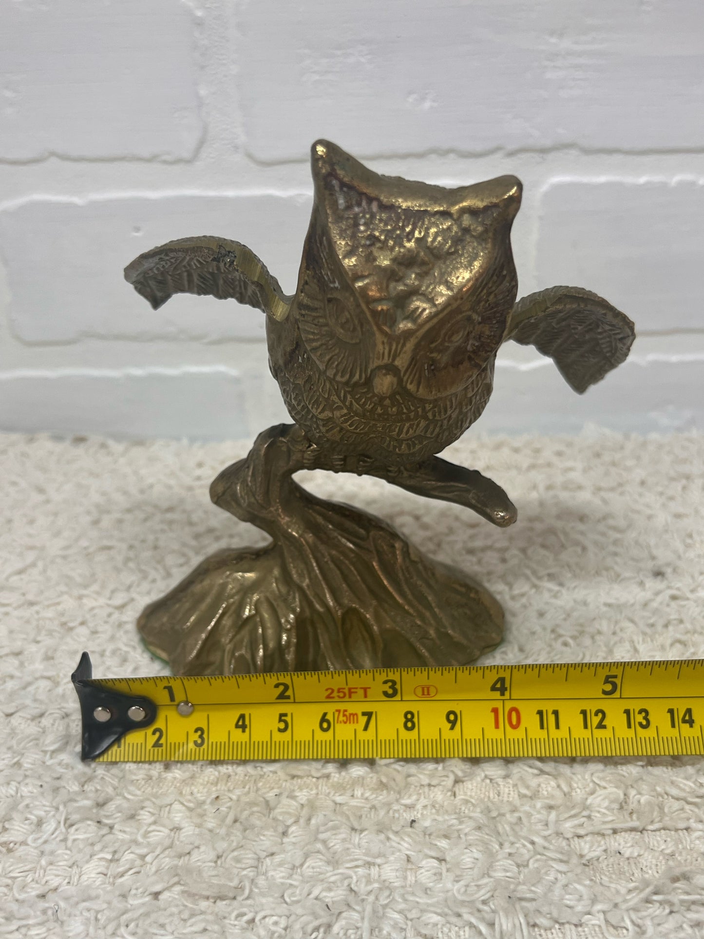 Vintage Brass Owl Perched on Branch MCM