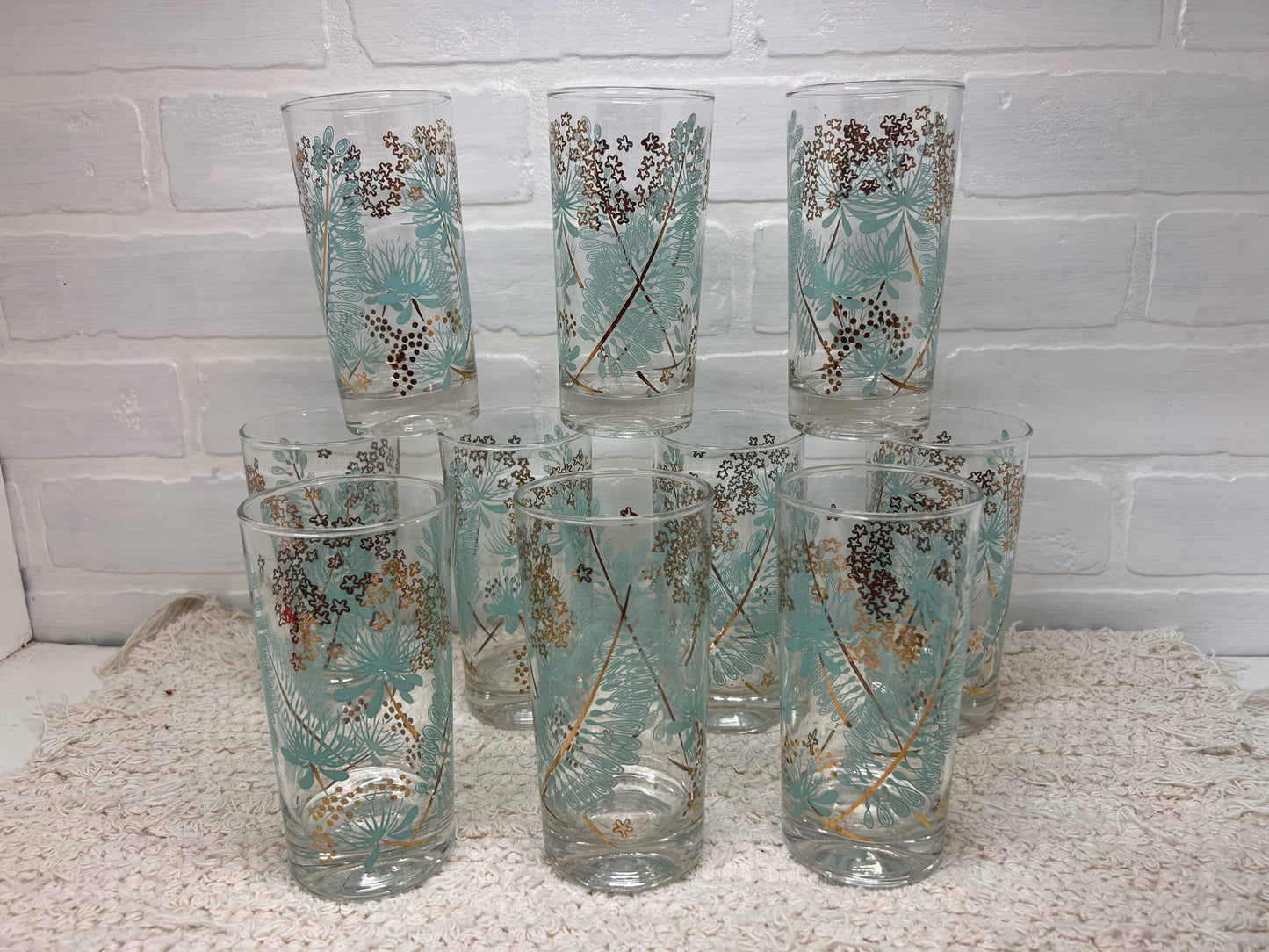 Aqua blue & gold mid-century tumbler set