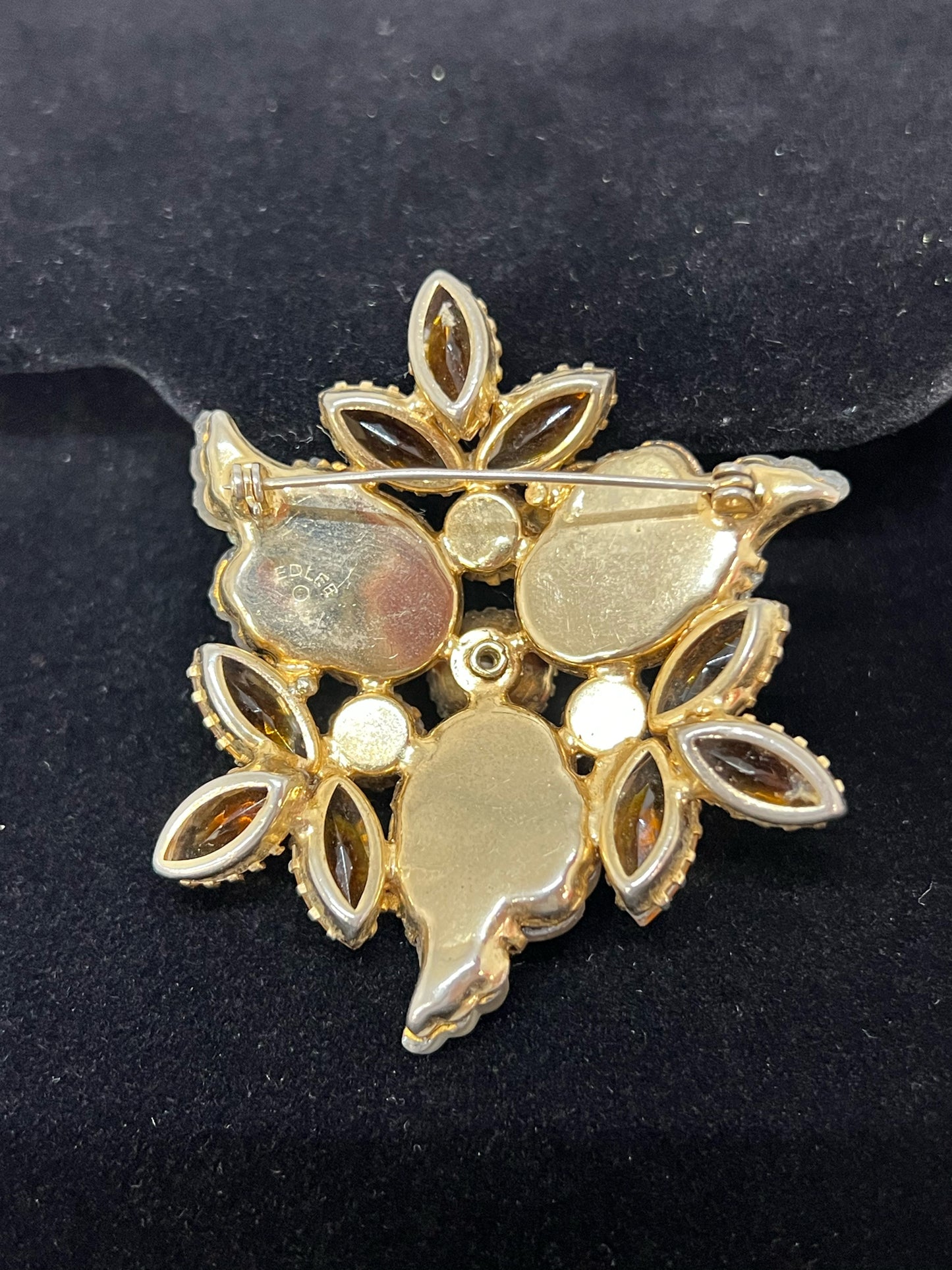 Vintage Edlee molded art glass and rhinestone pin