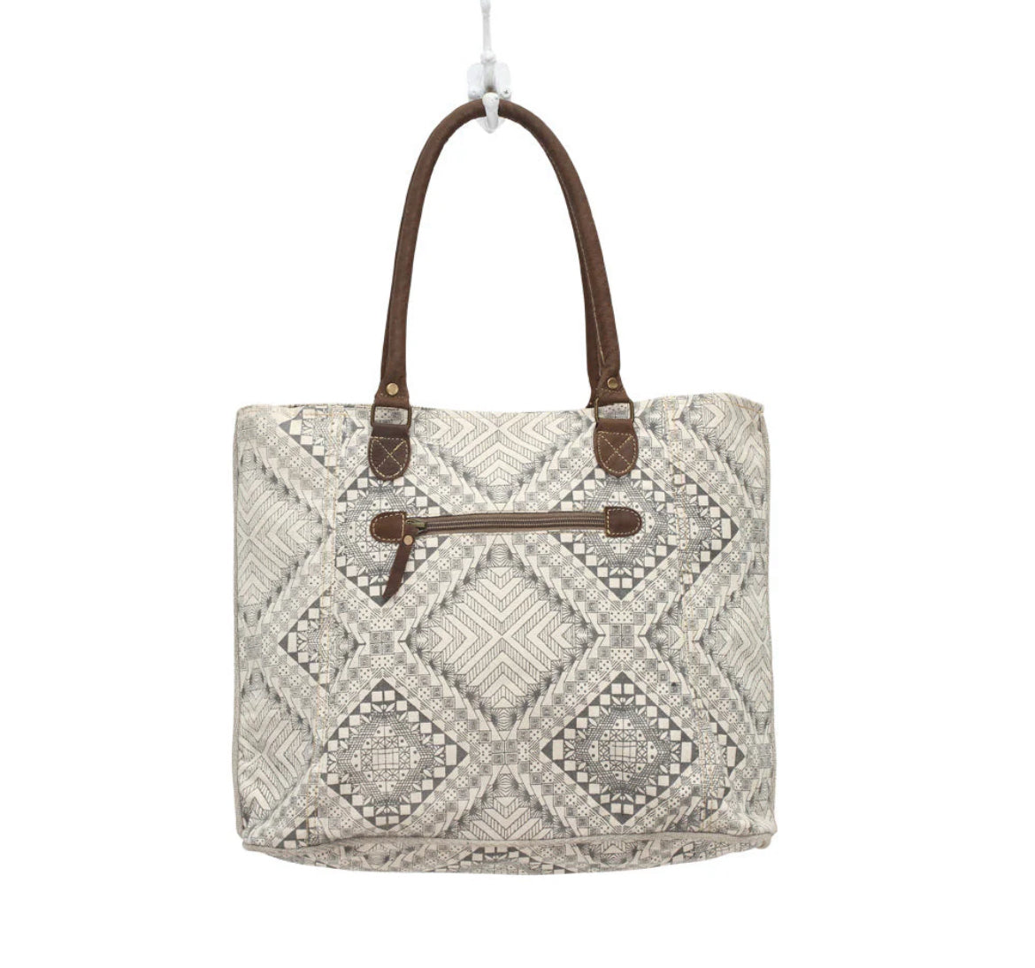 Myra Bag Artisan Canvas Tote Bag – Women’s Large Canvas & Genuine Leather Handbag with Zipper Top, 18"x13", Everyday Work & Travel Tote
