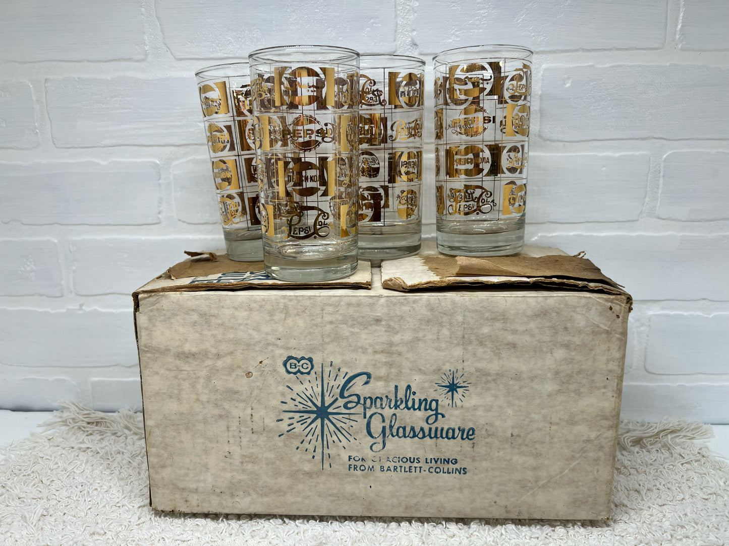 Bartlett Collins Pepsi gold glass set - four glasses