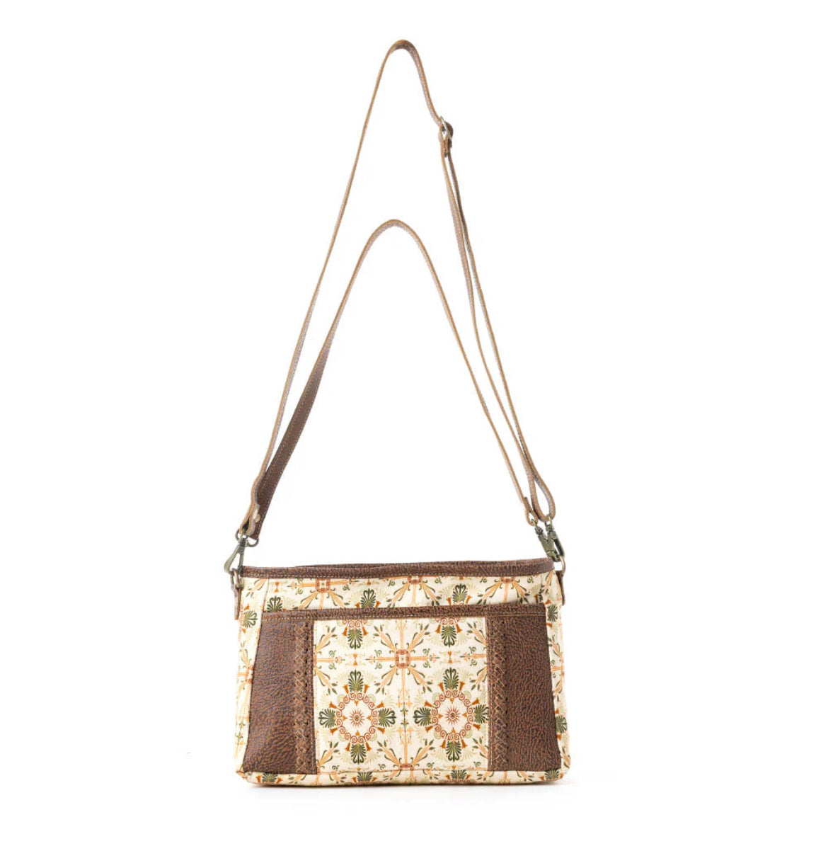 Myra Bag Wildflower Scroll Crossbody Bag in Heritage Beige – Women’s Floral Canvas & Leather Western Purse with Adjustable Strap, 11"x8", Rustic Boho Handbag
