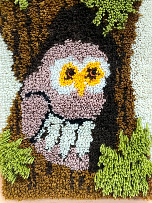 Vintage 1970's Owl Latch Hook Wall Hanging