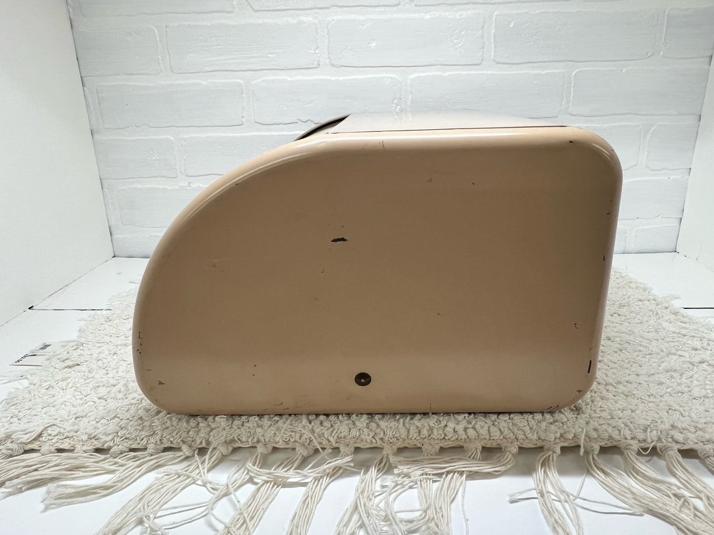 Ransburg light pink hand painted MCM bread box