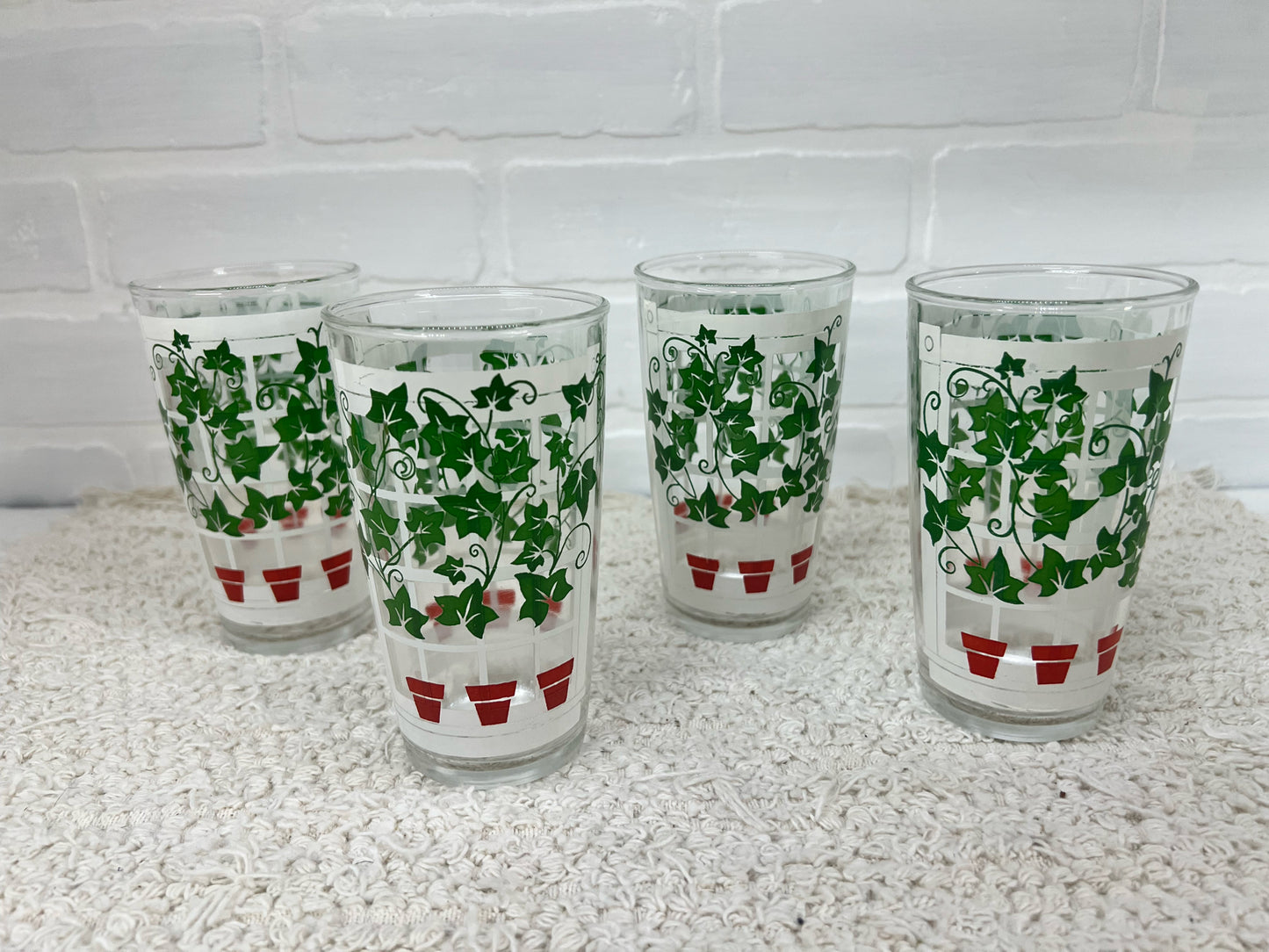 Vintage Ivy/Window/Flowerpot glass set - 4