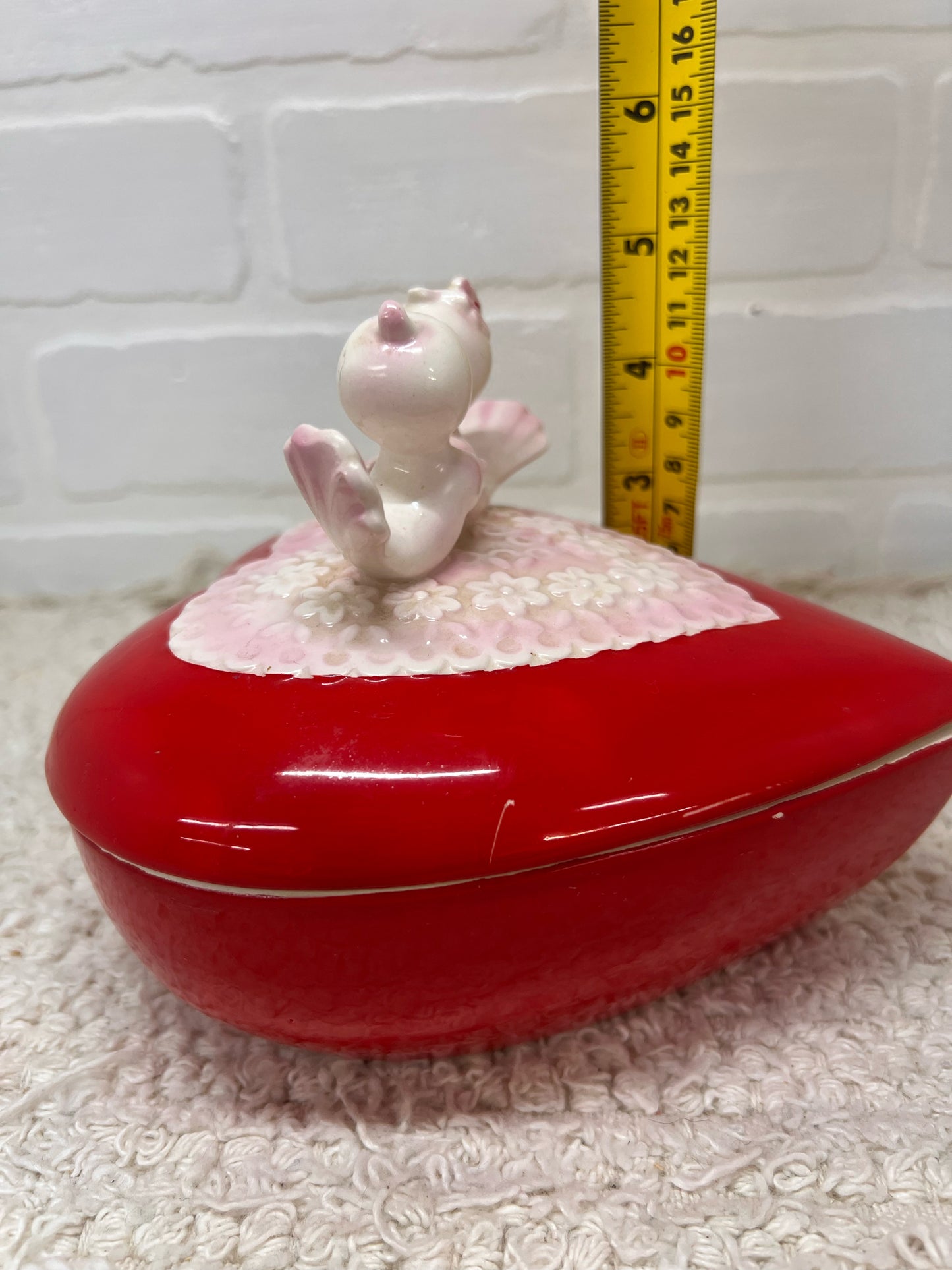 Lefton Heart-Shaped Lovebirds Candy Dish