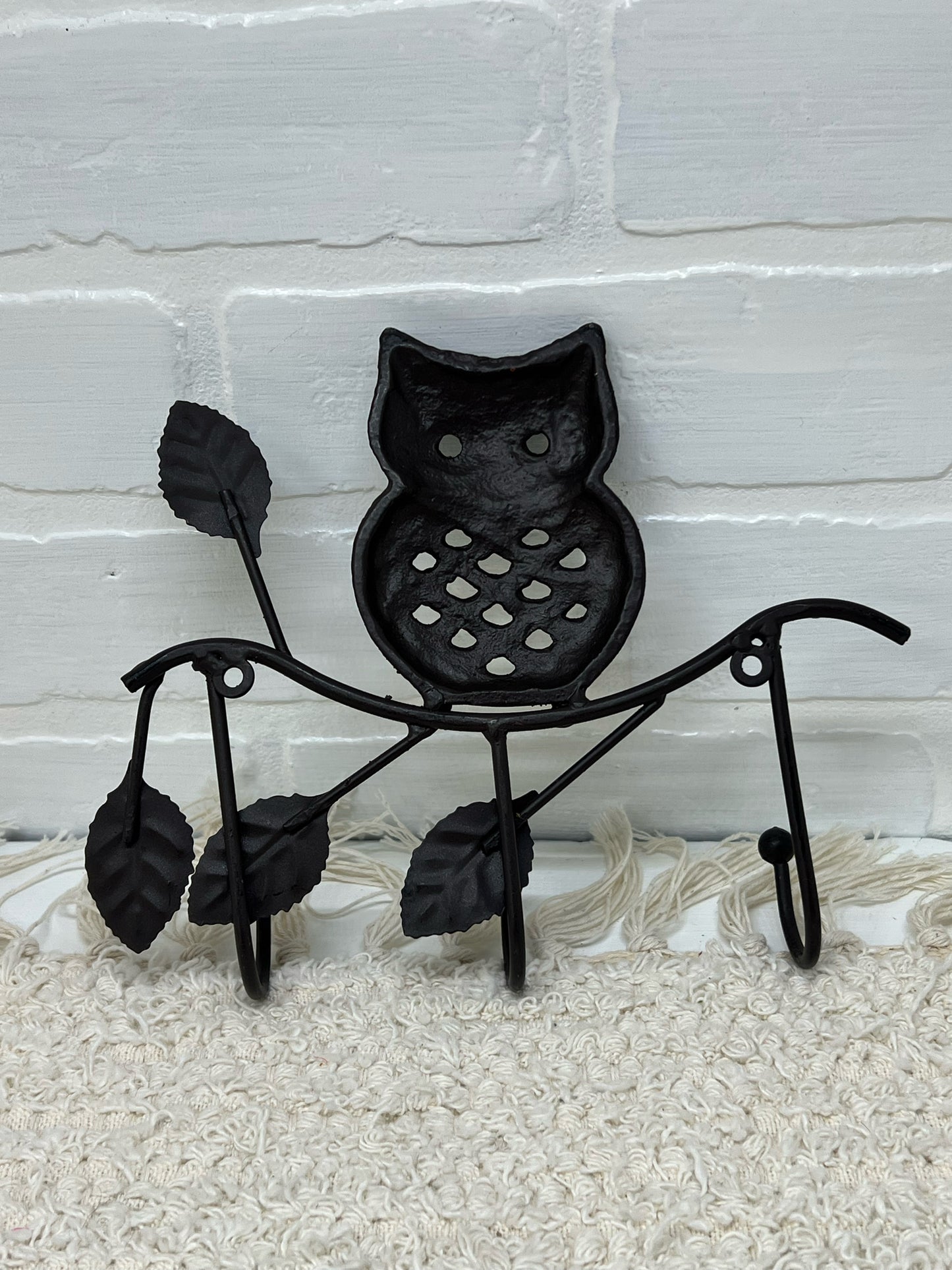 Vintage owl cast metal wall hook