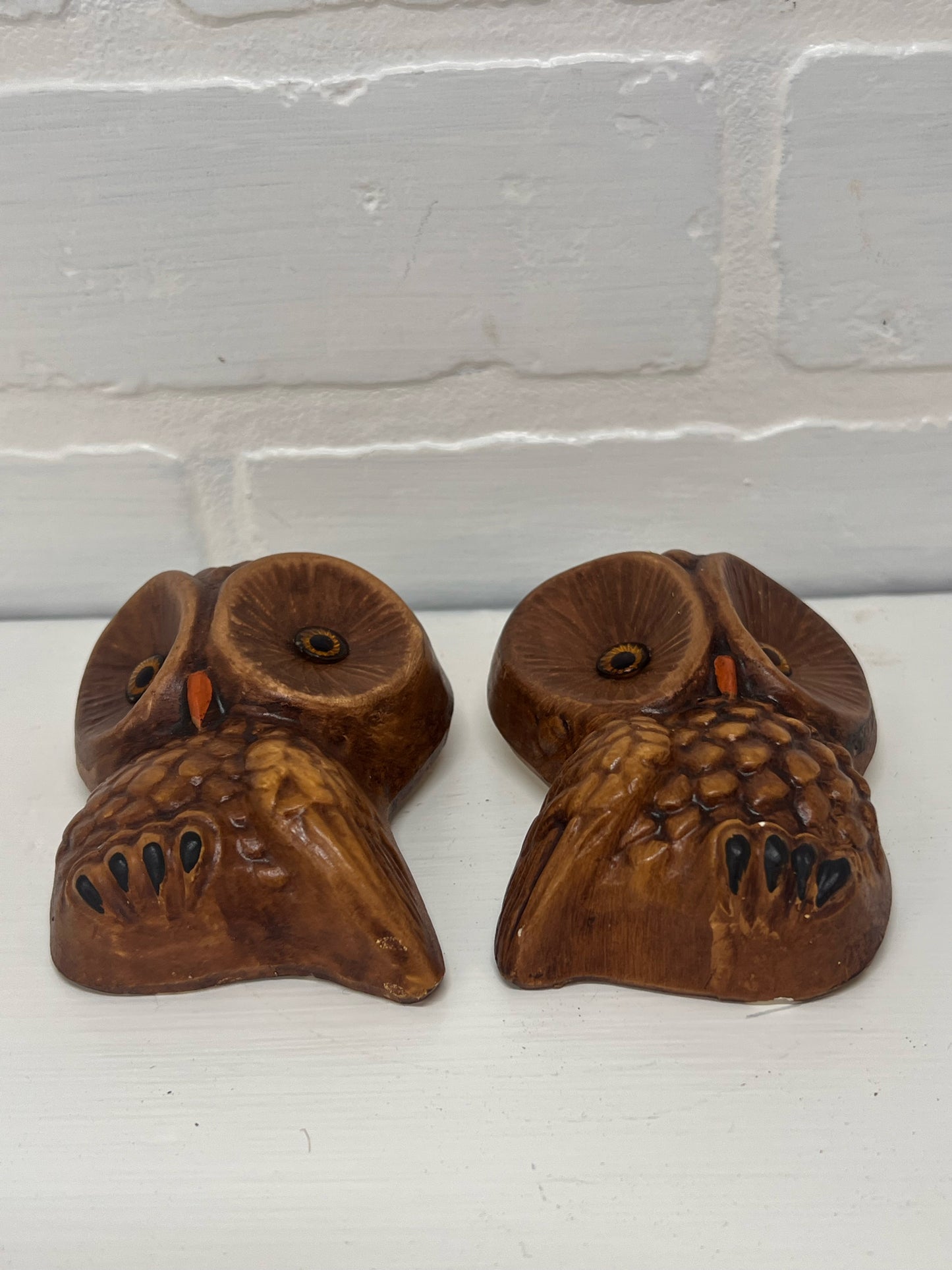 Set of Two 1970's Vintage 3 Inch Chalkware Owls