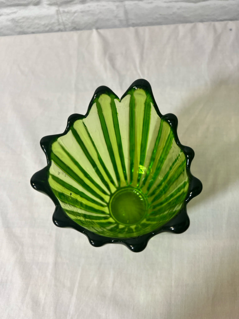 Fostoria green ribbed glass vase
