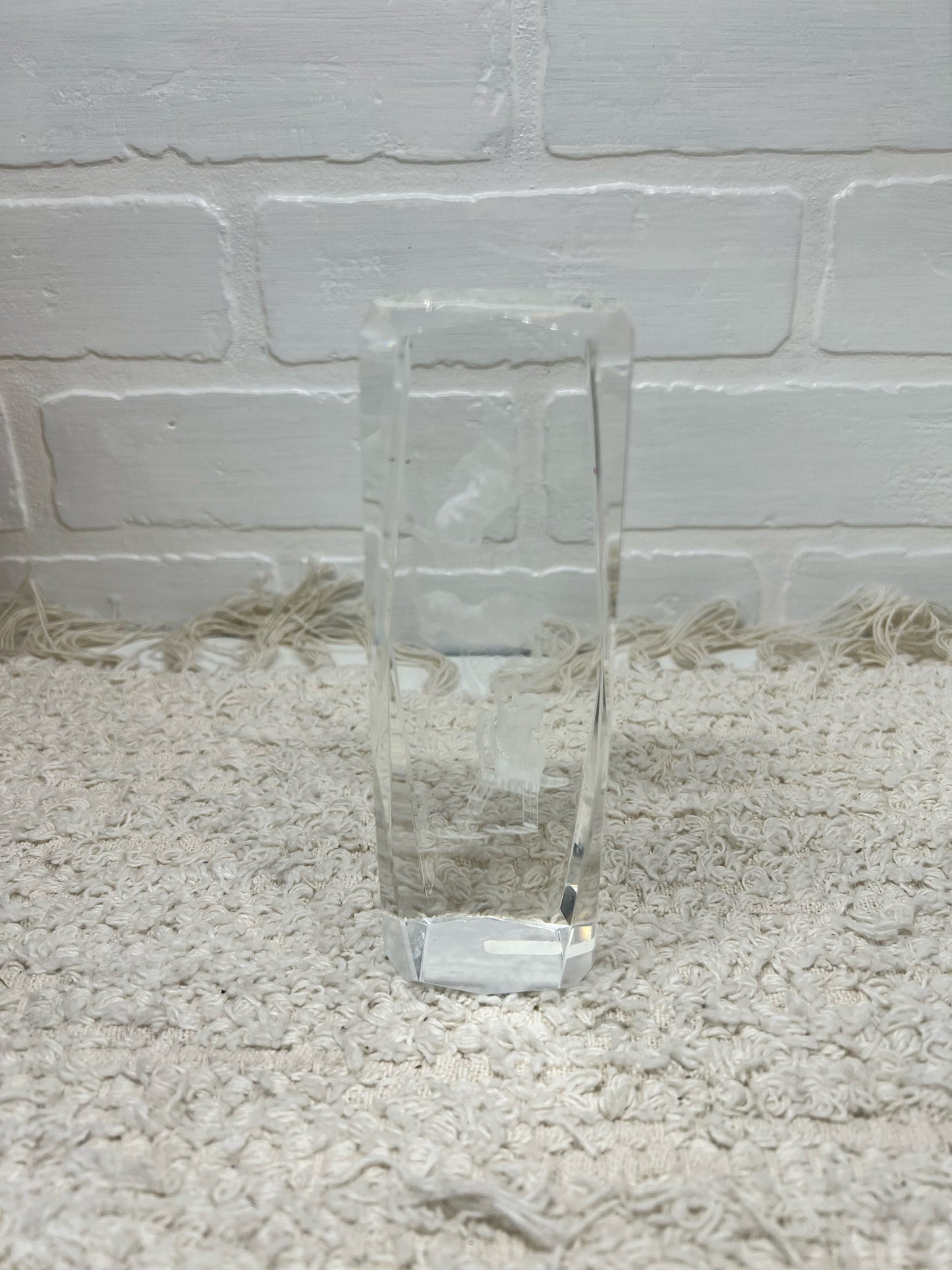 Glass etched paperweight of cats playing