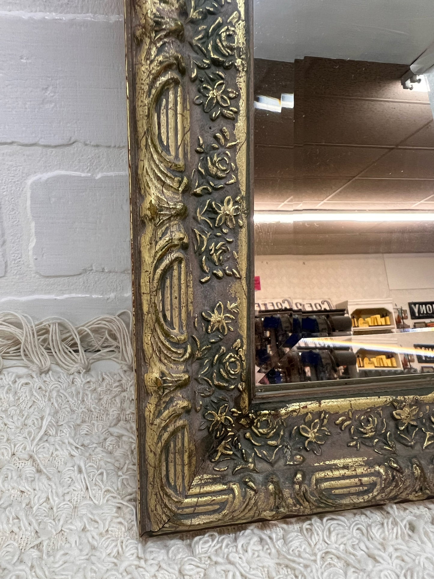 Vintage Ornate Framed Beveled Mirror